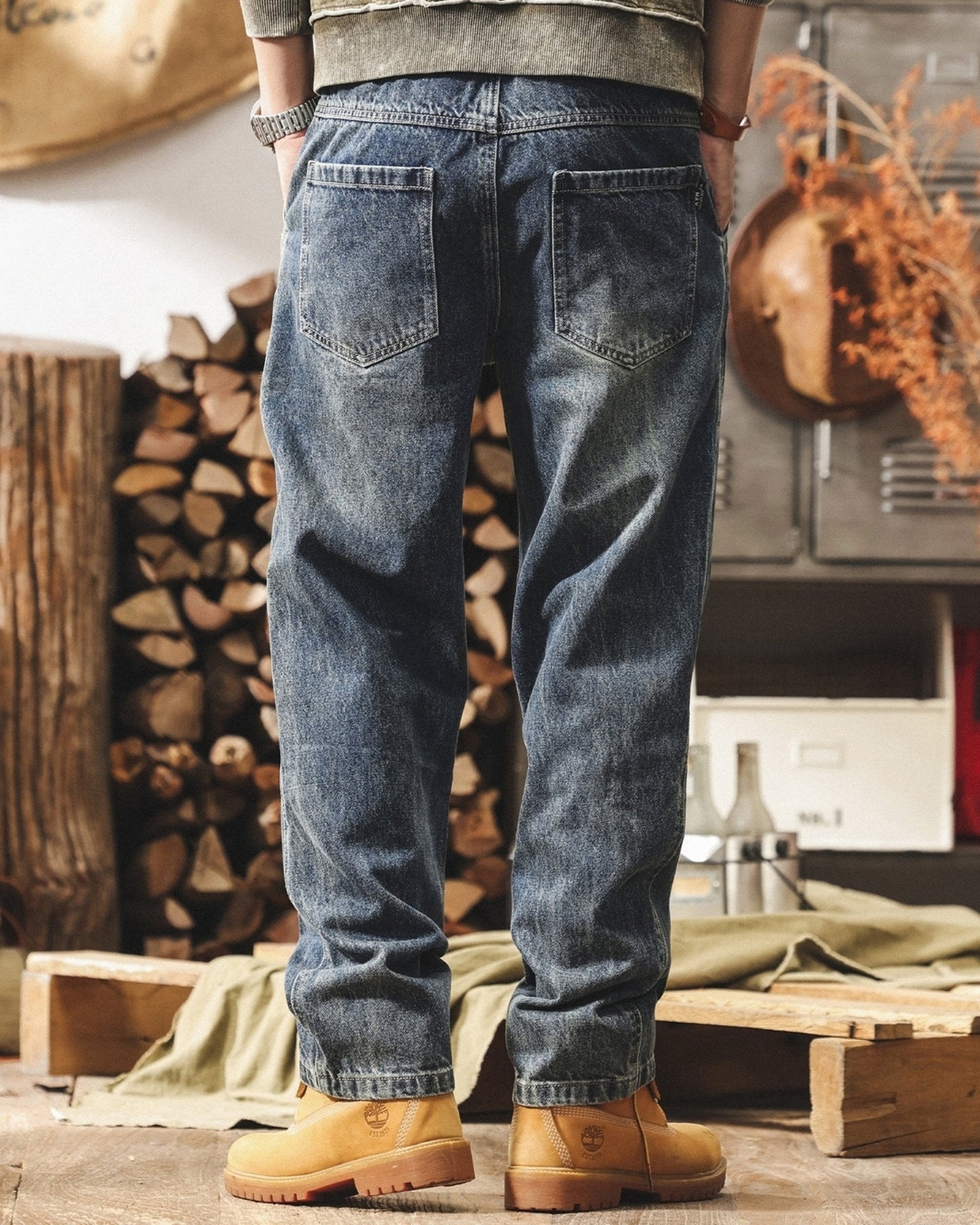 washed loose straight denim pants 2color 【ACT0205】