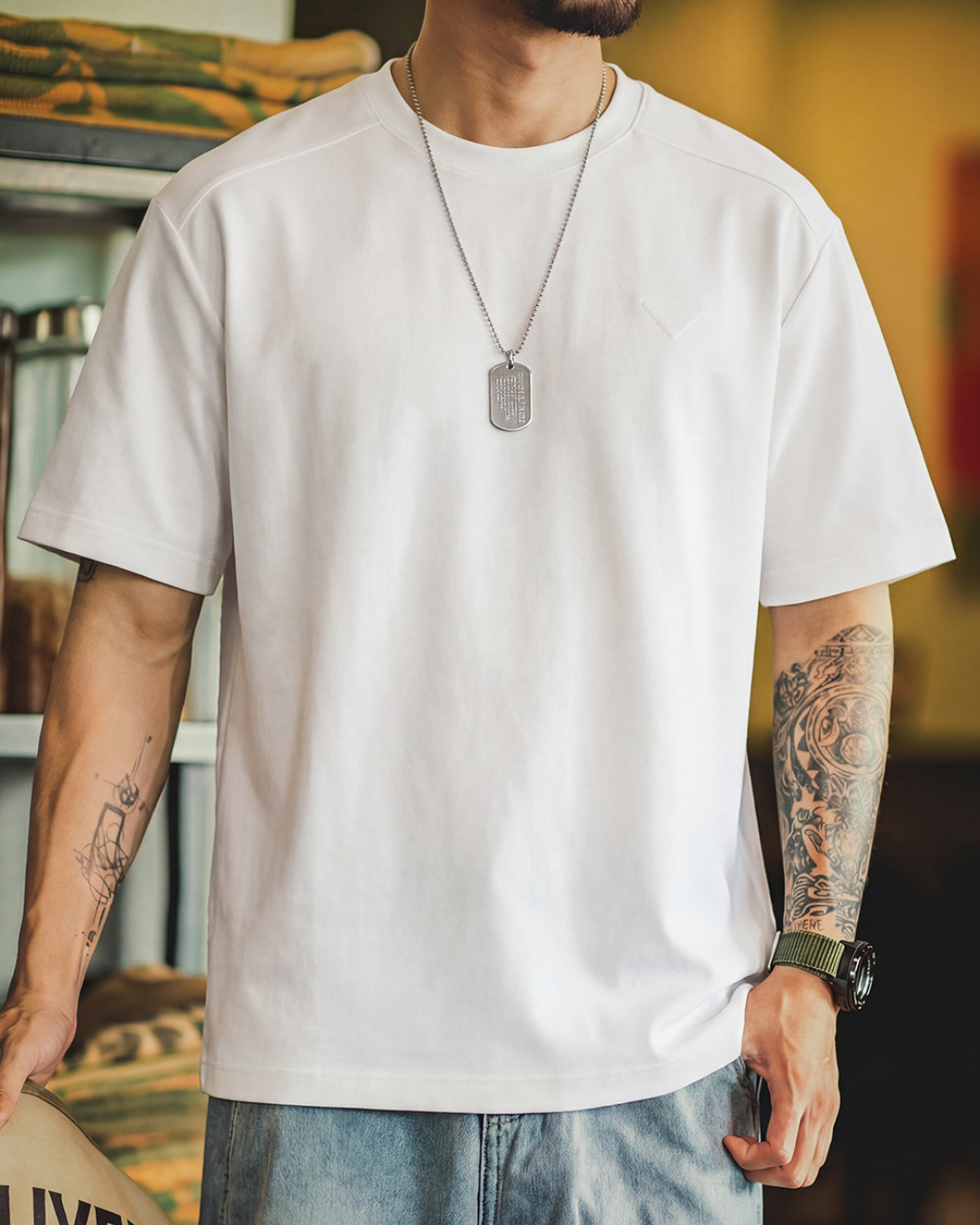 Embossed triangle logo casual t-shirt 2color 【ACT0067】
