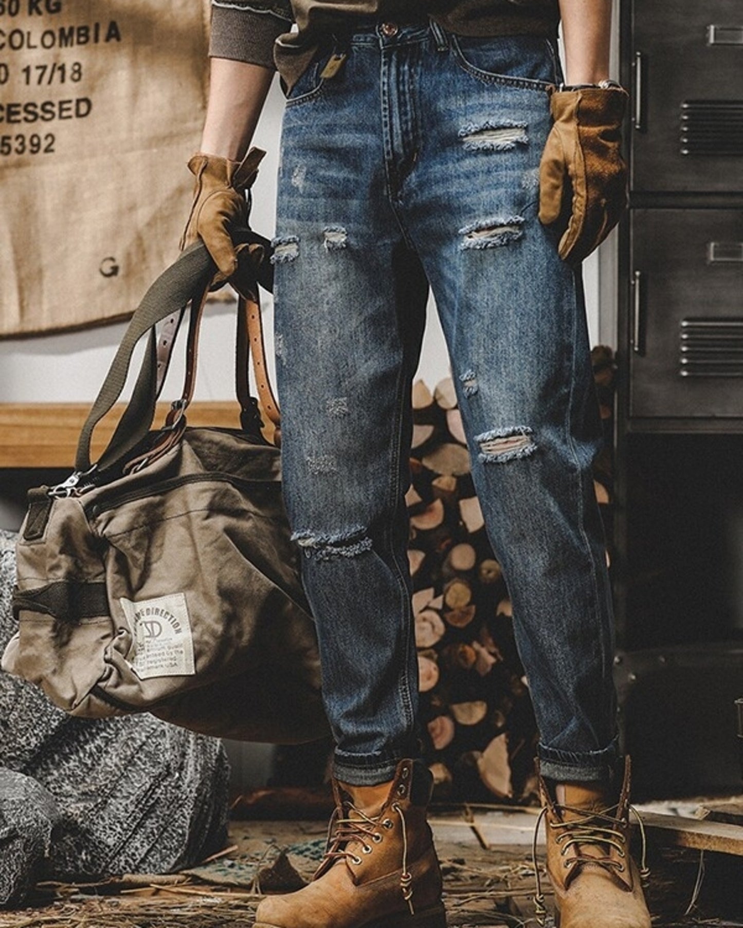 distressed tapered denim pants 2color 【ACT0189】