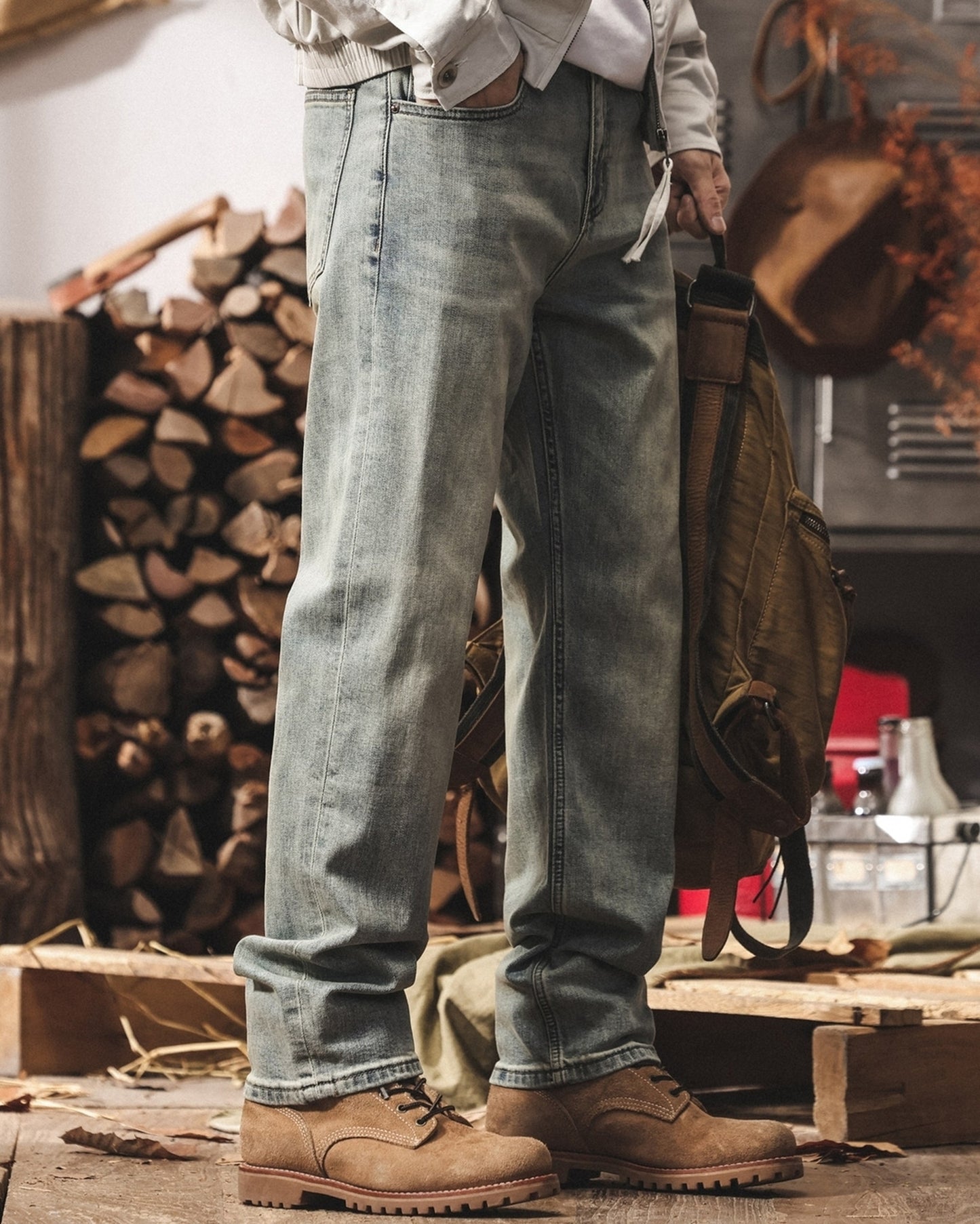 vintage light wash loose straight denim pants 【ACT0222】