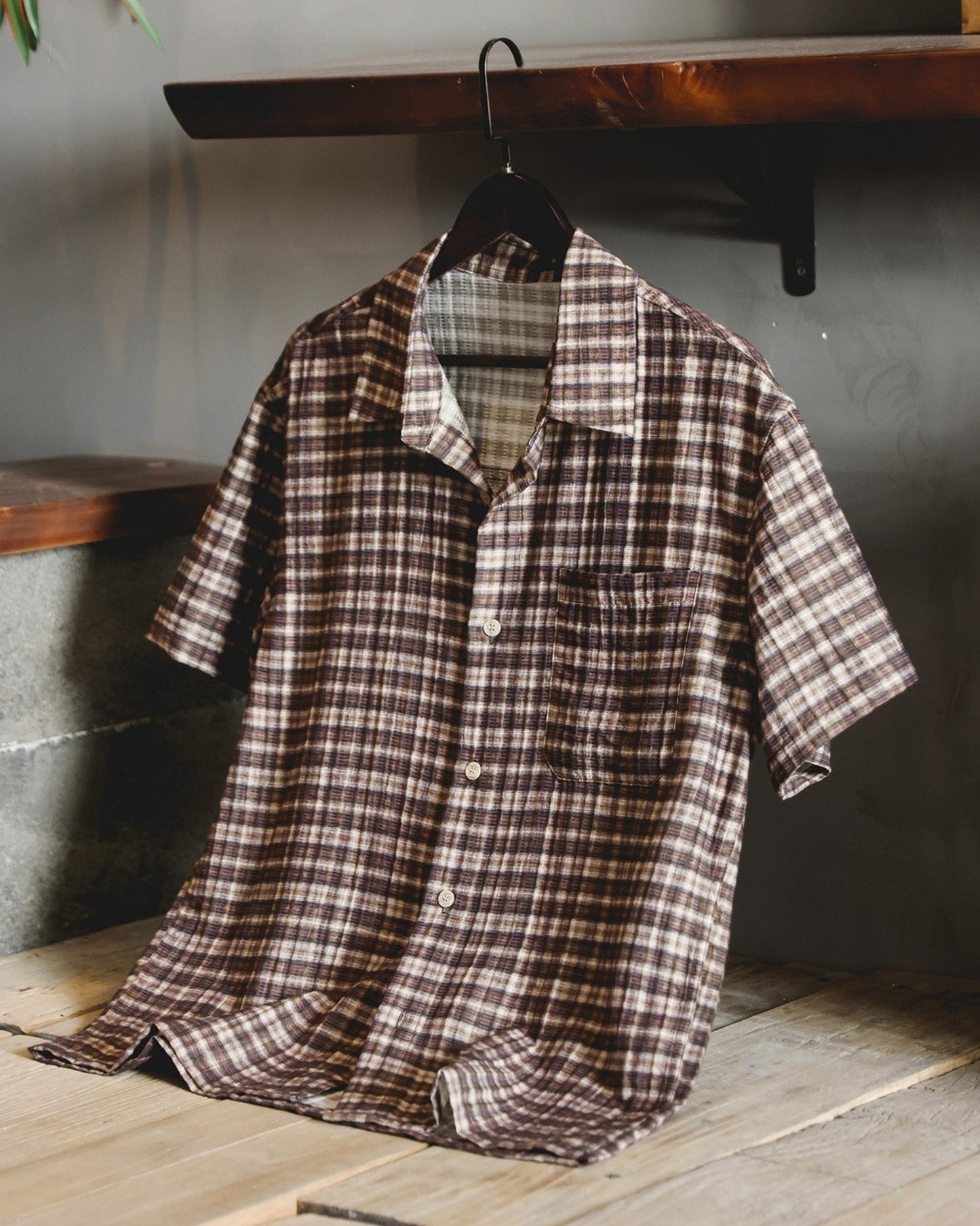 Classic-Check Pocket Loose Casual Short-Sleeve Shirt 【ACT0130】