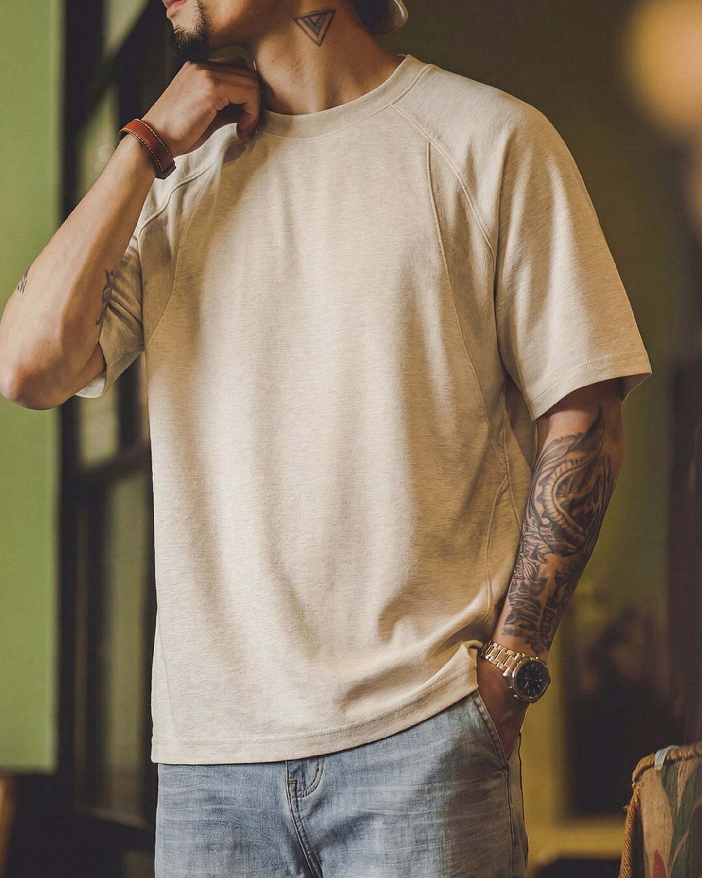 Raglan-Sleeve Casual Loose T-Shirt 2color 【ACT0081】