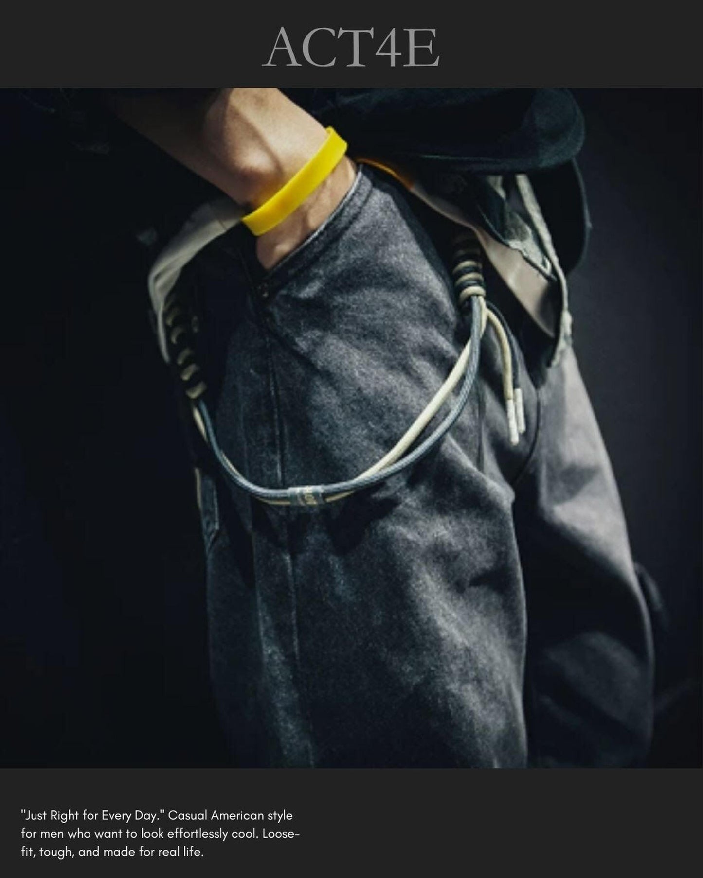 drawstring processed wide straight denim pants 【ACT0022】