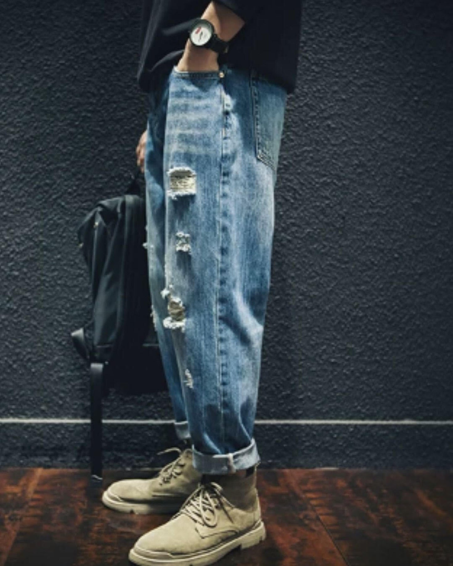 damage processed tapered denim pants 【ACT0014】