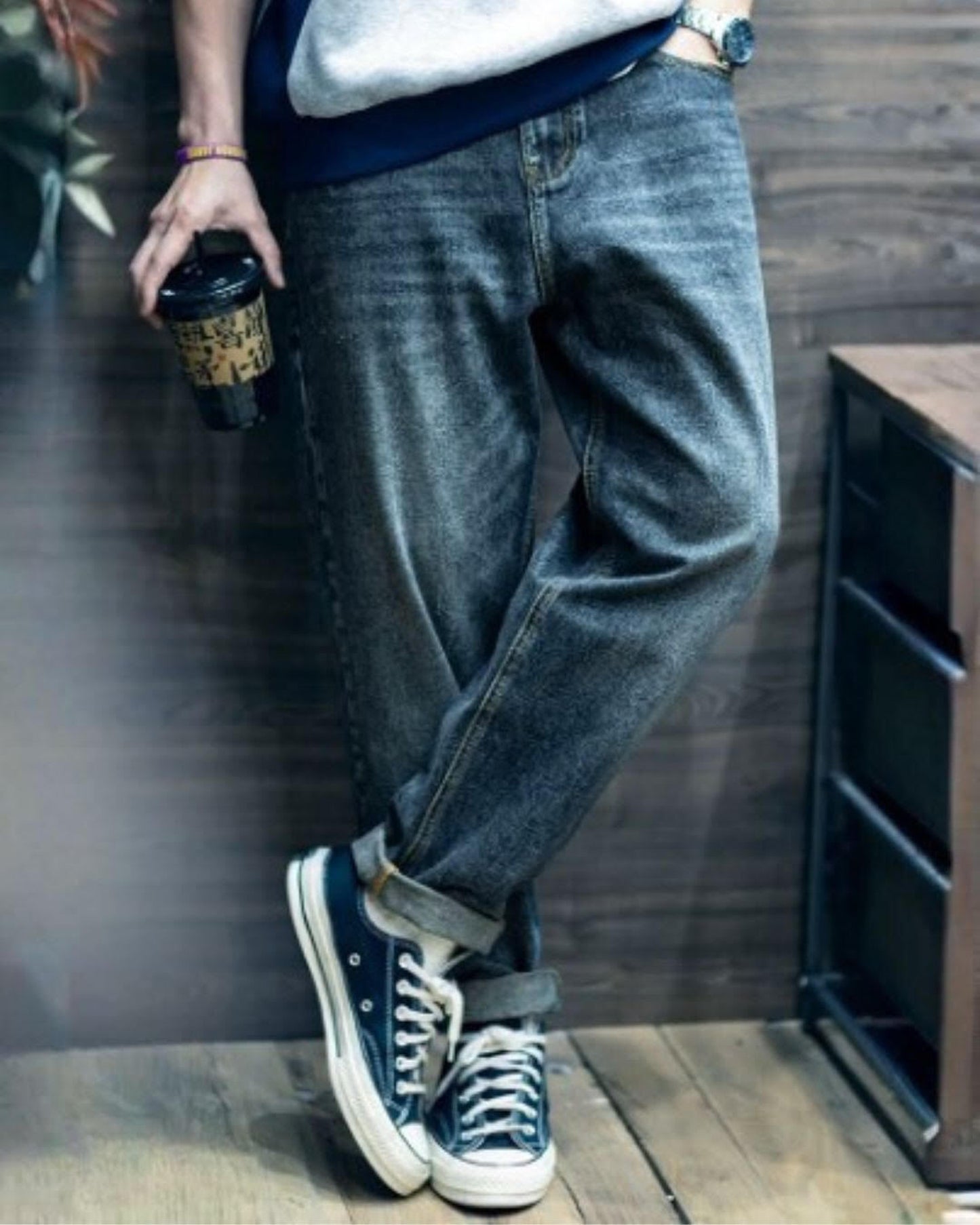 wide straight denim pants 【ACT0012】