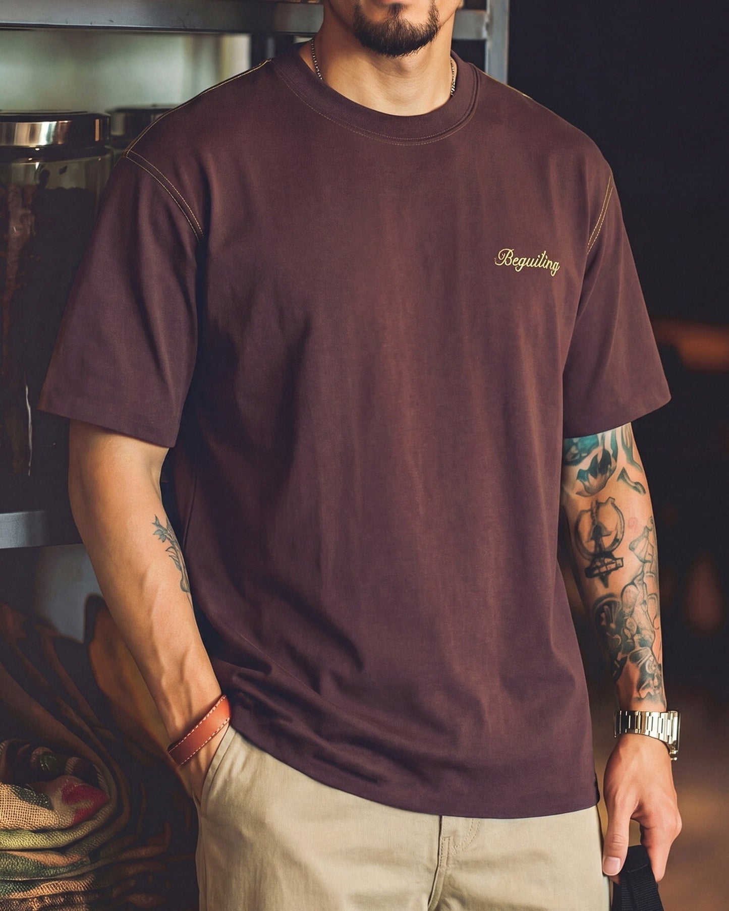 Retro Flap-Pocket Vintage Henley-Neck T-Shirt 3color 【ACT0088】
