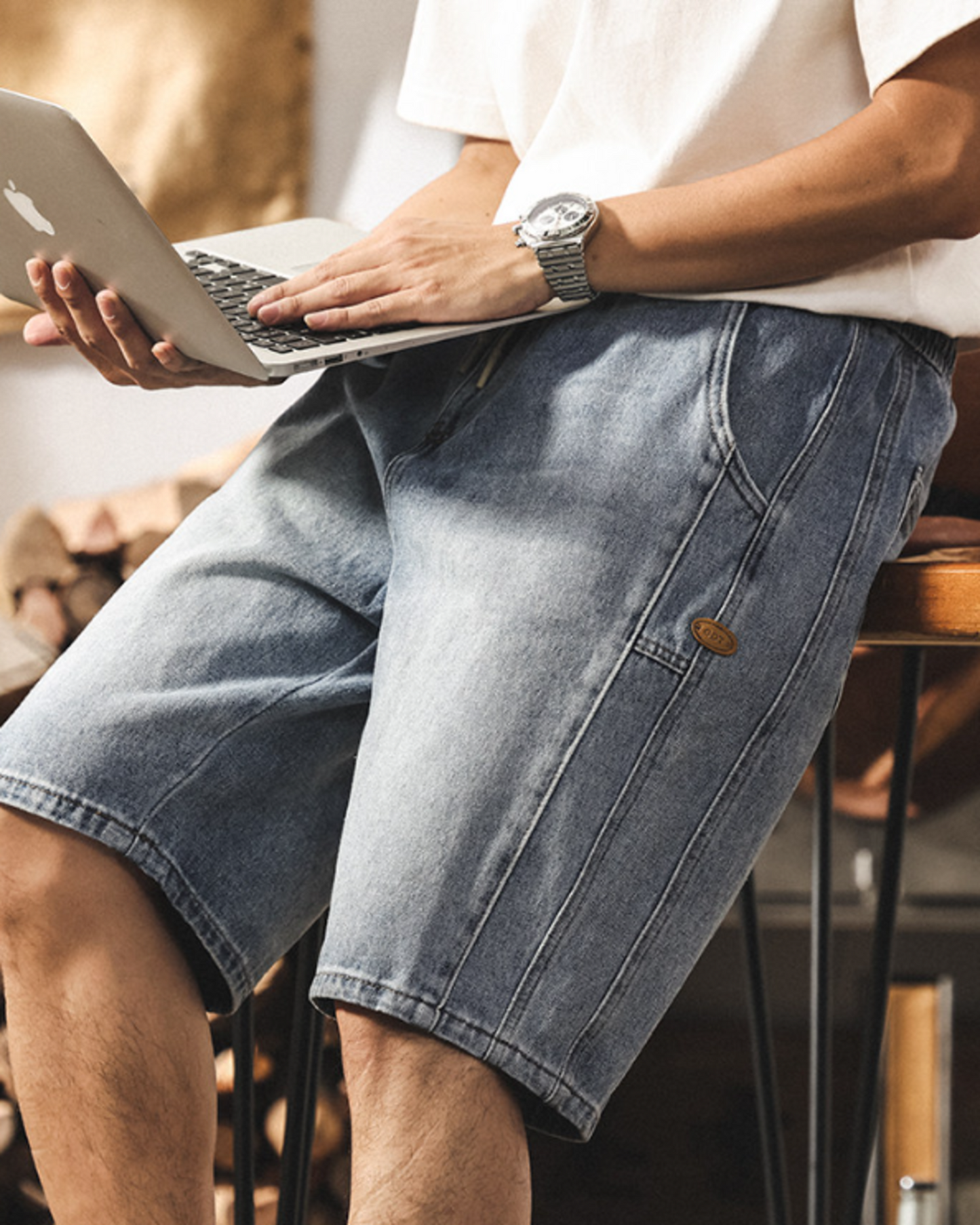 vintage washed loose straight denim shorts 【ACT0206】