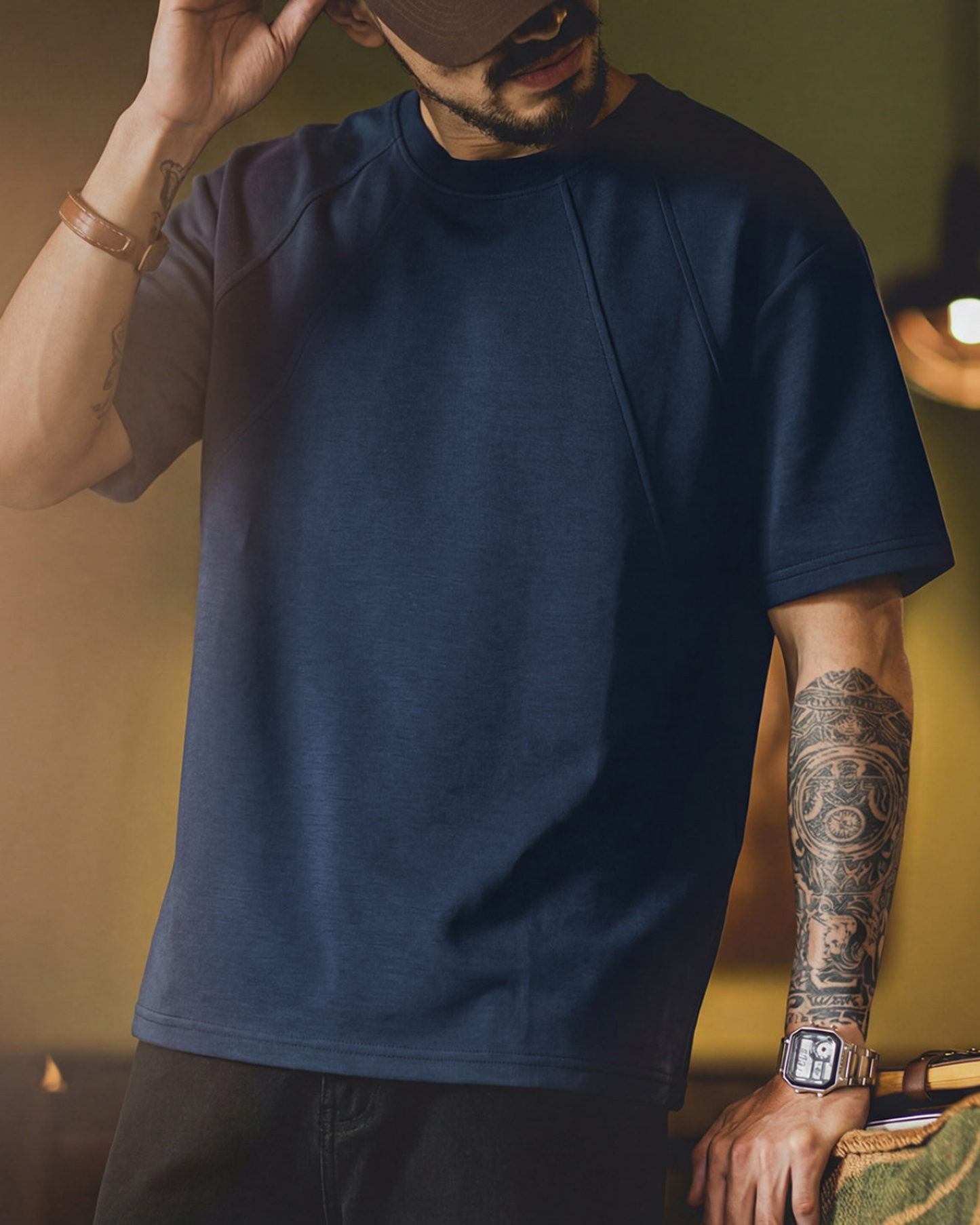 Loose-fit panel stitched t-shirt 2color 【ACT0060】