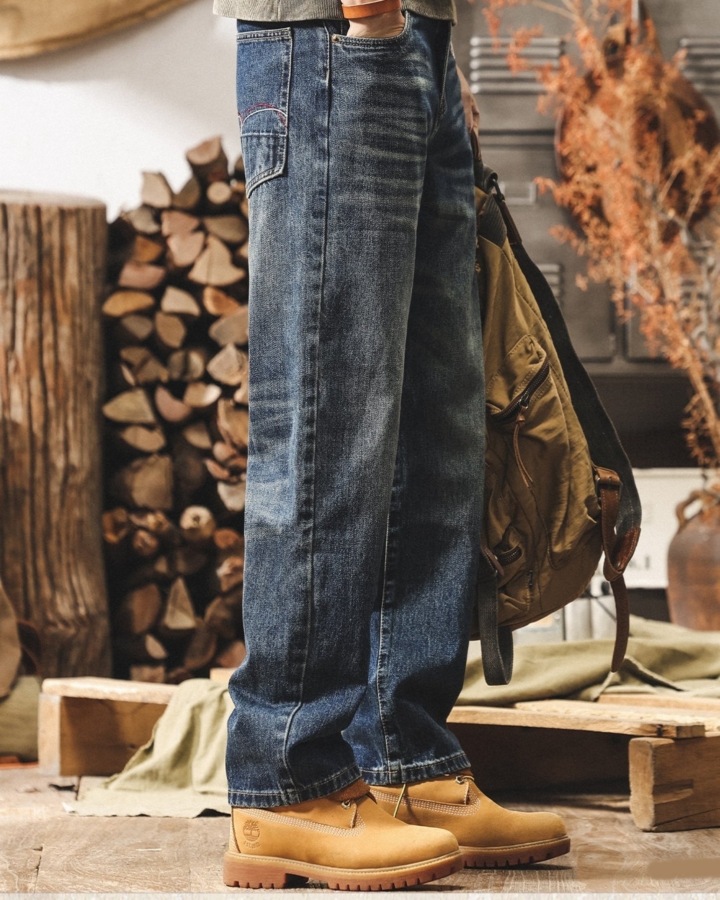 washed straight denim pants 【ACT0173】
