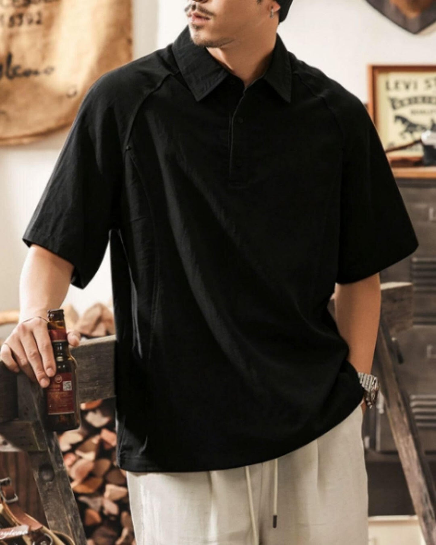button front short sleeve knit polo shirt 2color 【ACT0226】