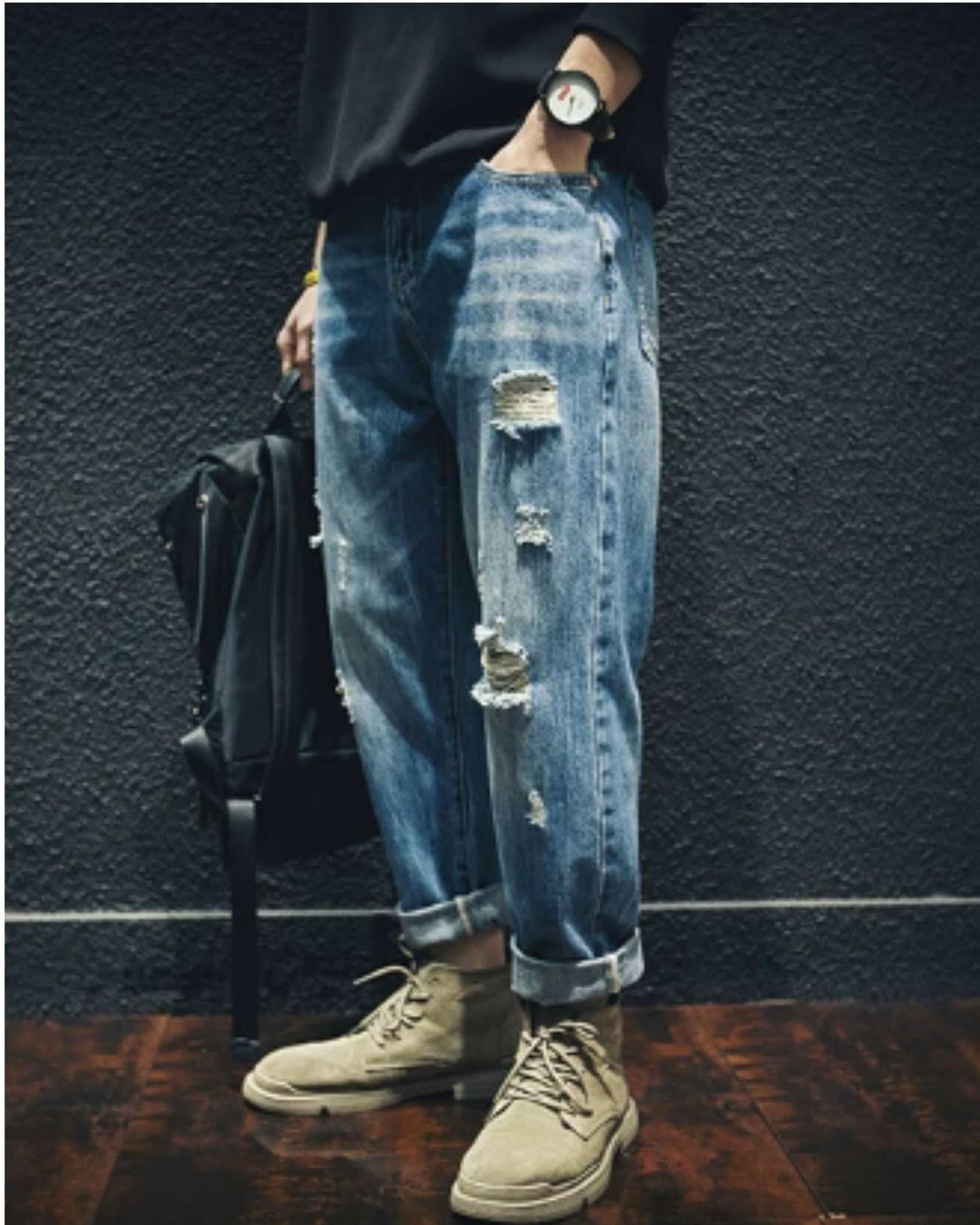 damage processed tapered denim pants 【ACT0014】