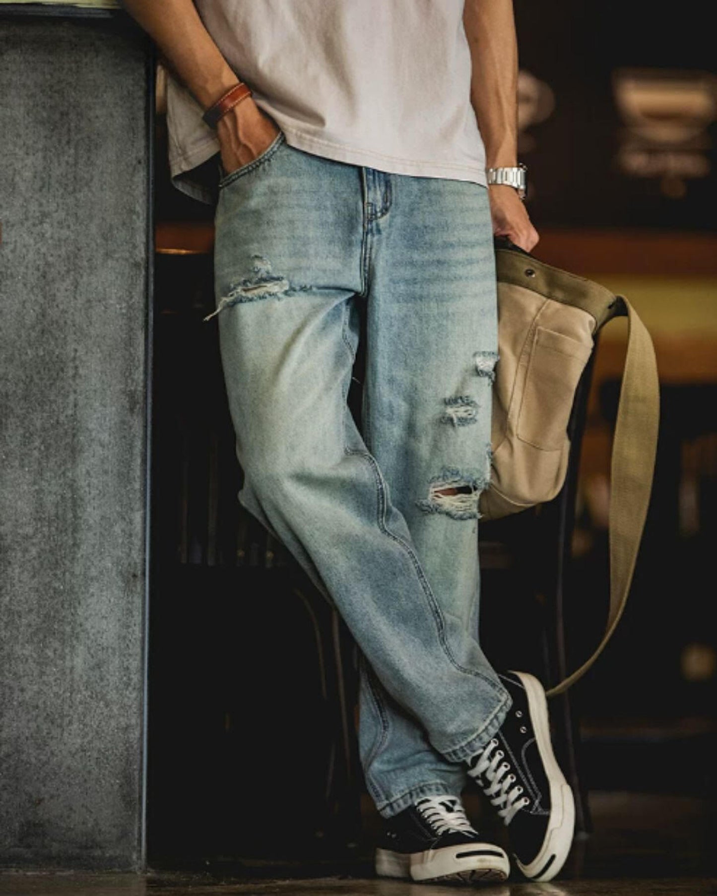 damage straight denim pants 【ACT0018】