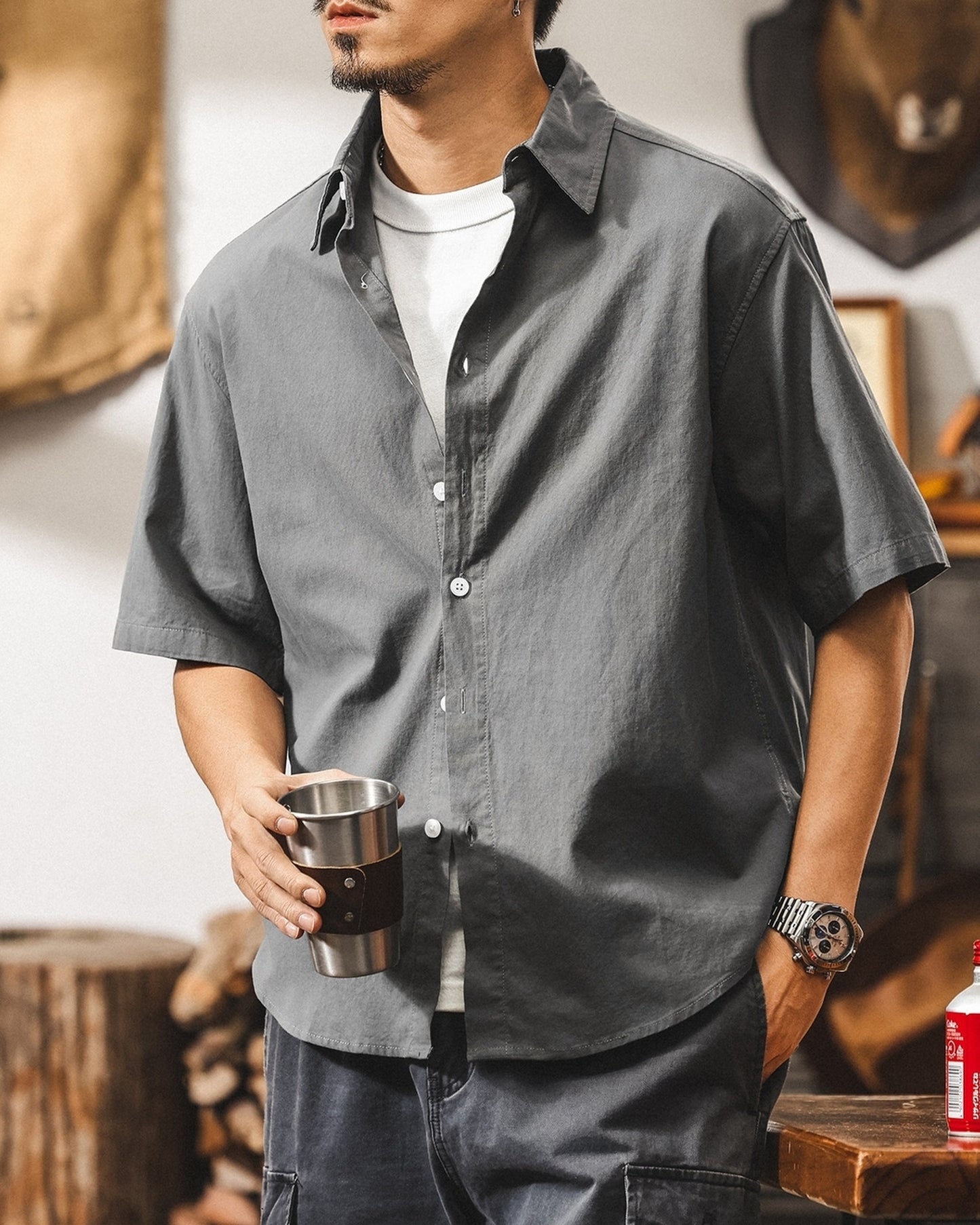 vintage casual short sleeve shirt 3color 【ACT0242】