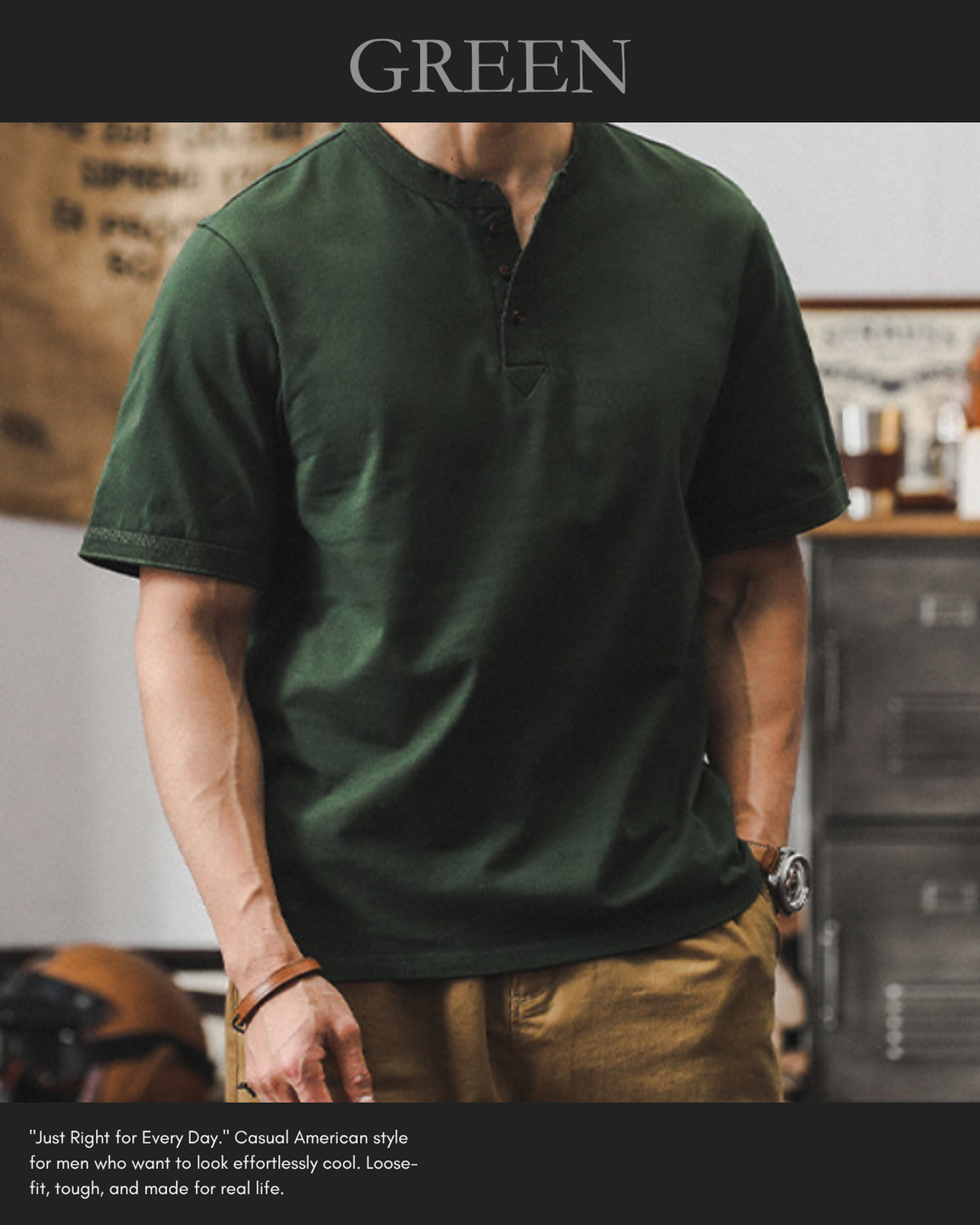 loose cotton henley neck t-shirt 5color 【ACT0164】