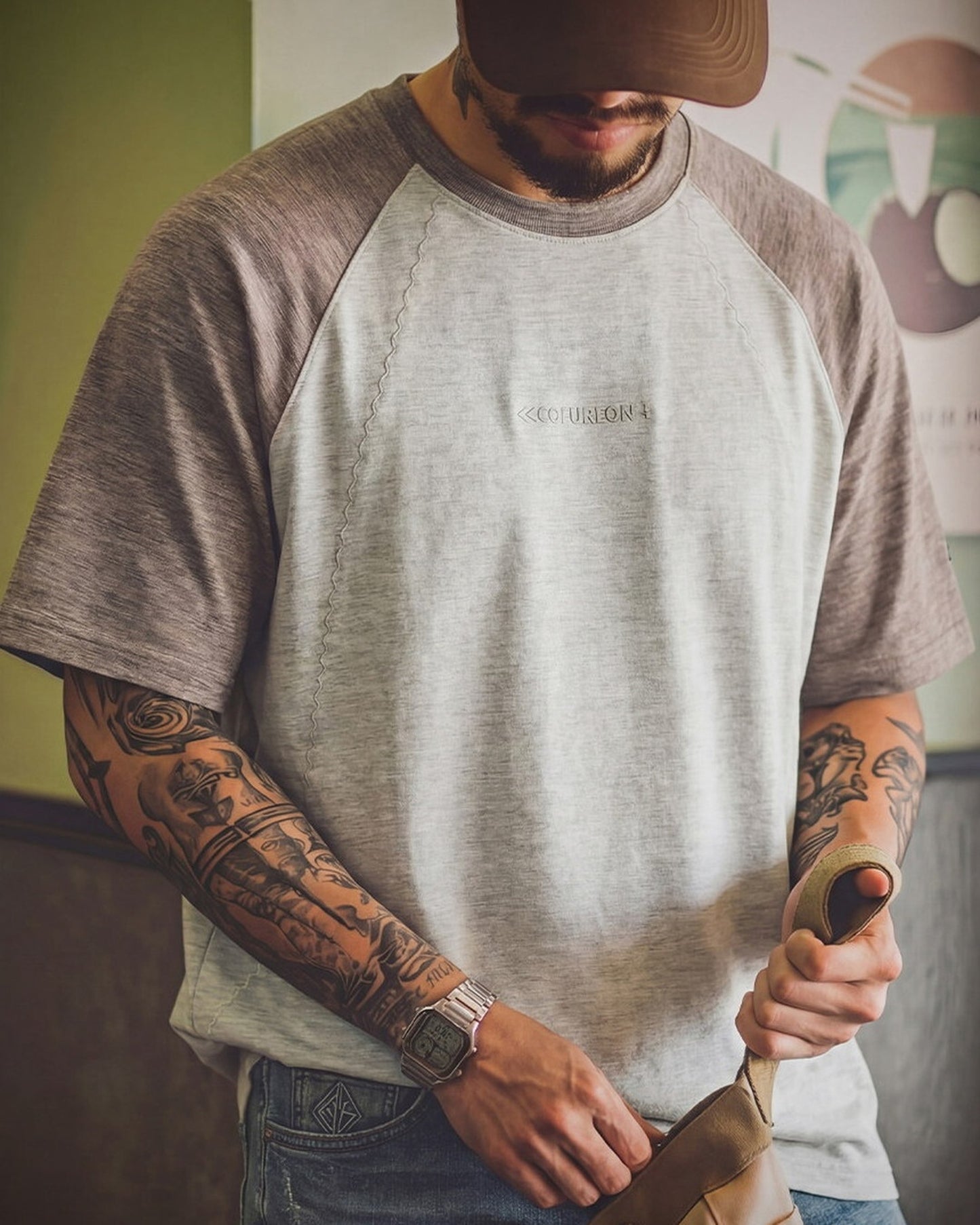 Contrast Stitch Relaxed Fit Raglan Sleeve T-Shirt 【ACT0116】