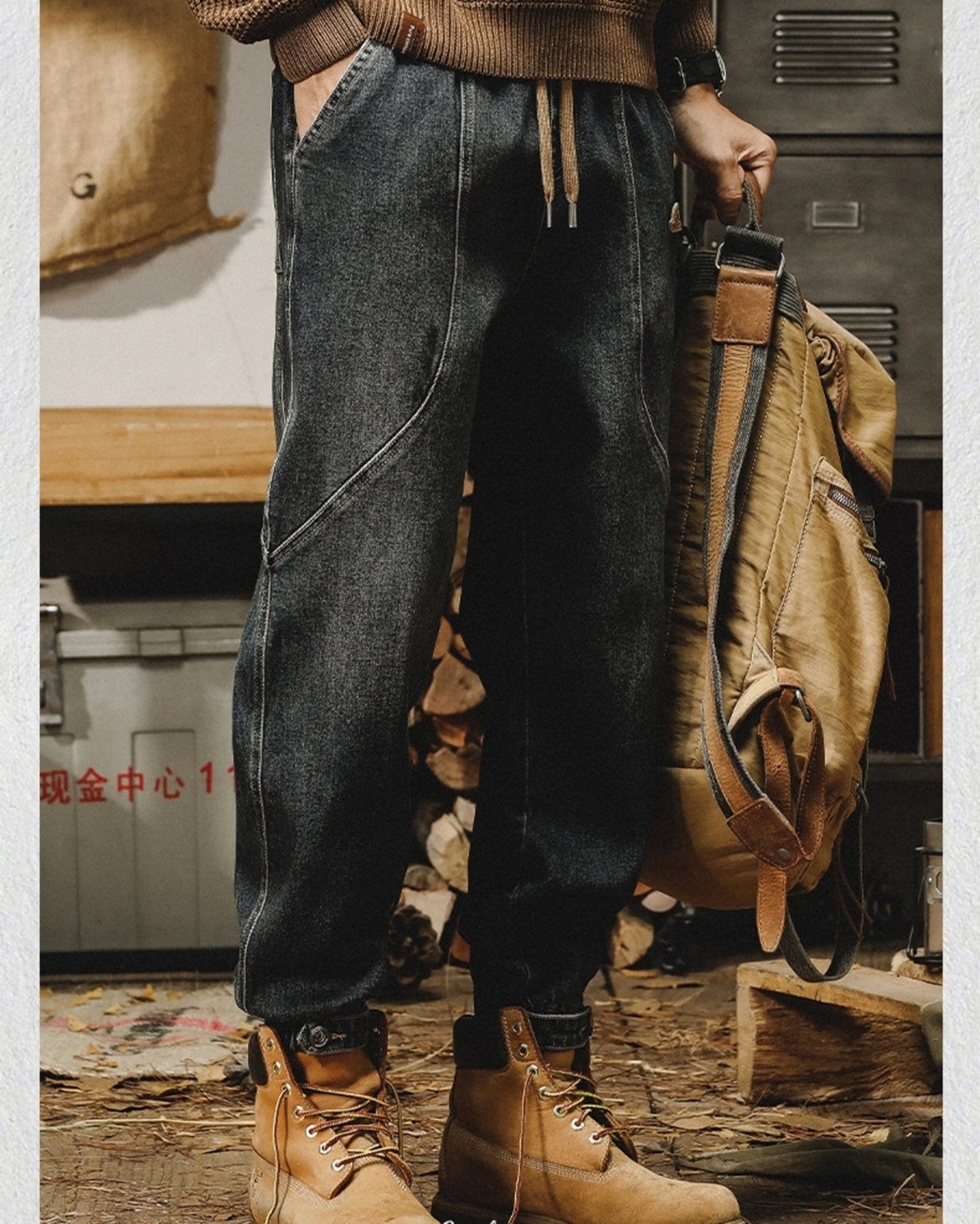 vintage heavy weight relaxed jogger denim pants 【ACT0201】