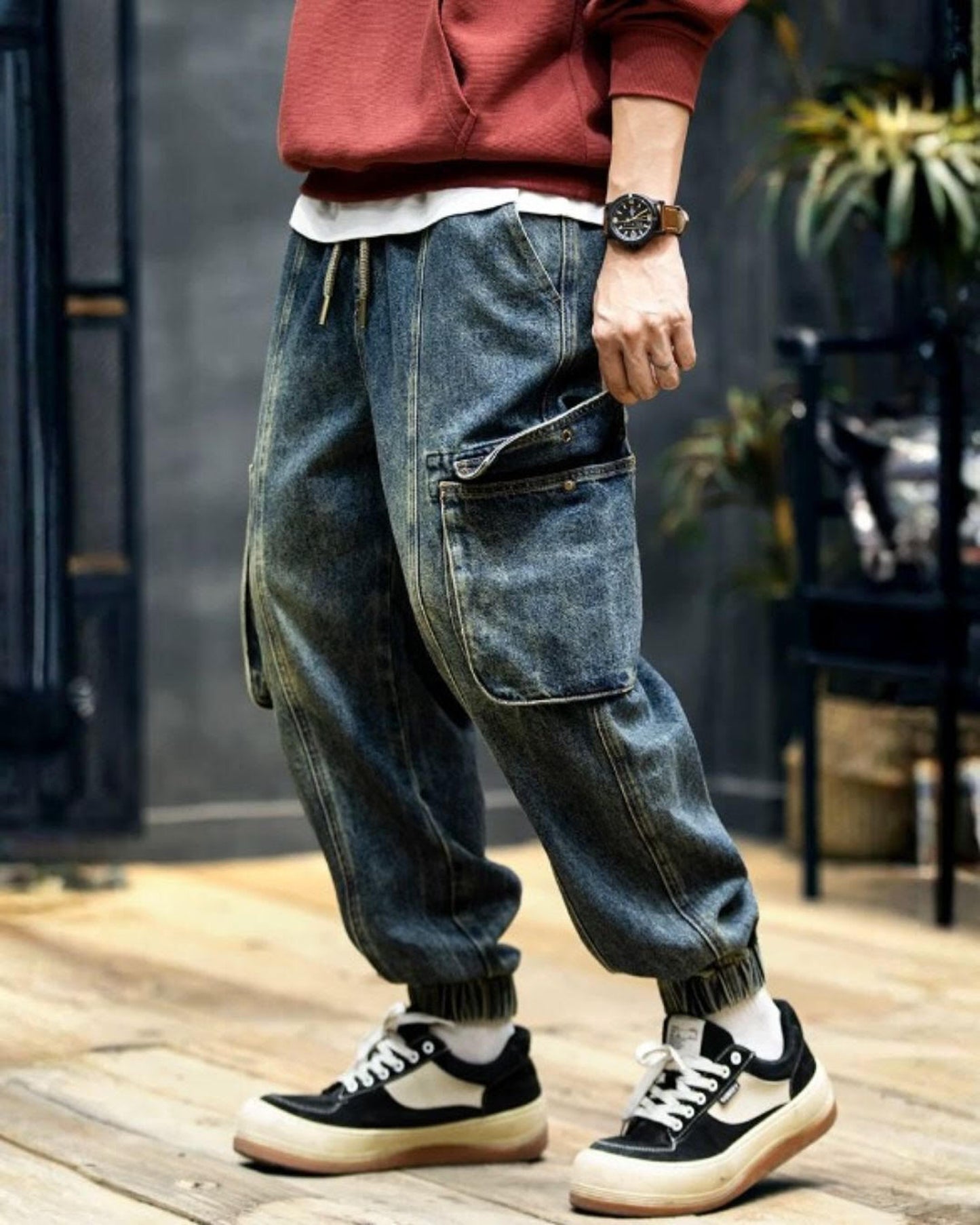 zip pocket cargo denim pants 【ACT0017】