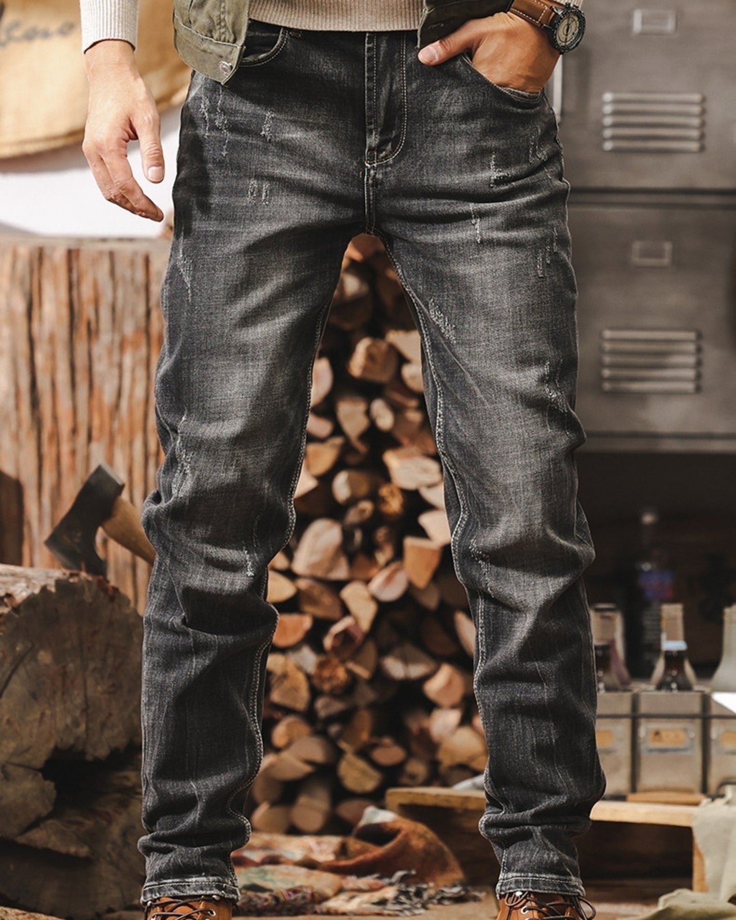heavy weight classic retro straight denim pants 【ACT0195】