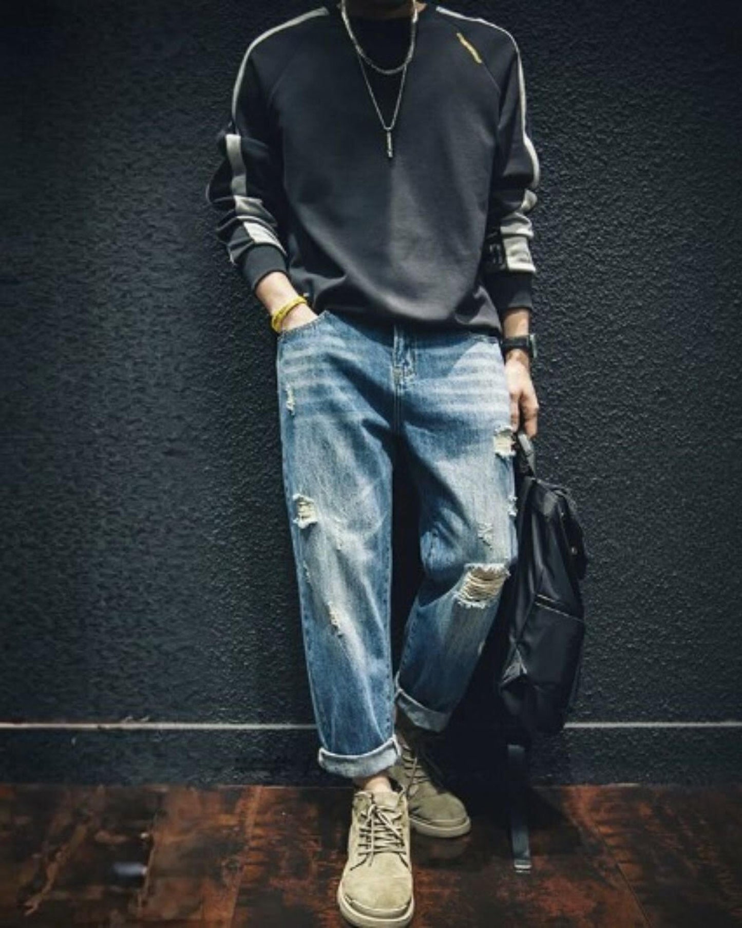 damage processed tapered denim pants 【ACT0014】