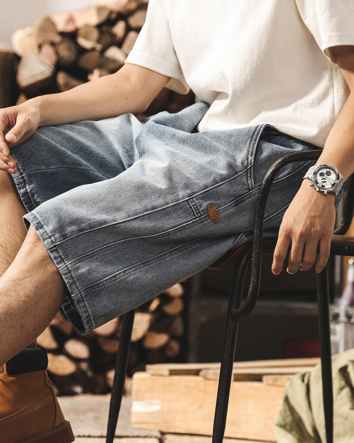 vintage washed loose straight denim shorts 【ACT0206】