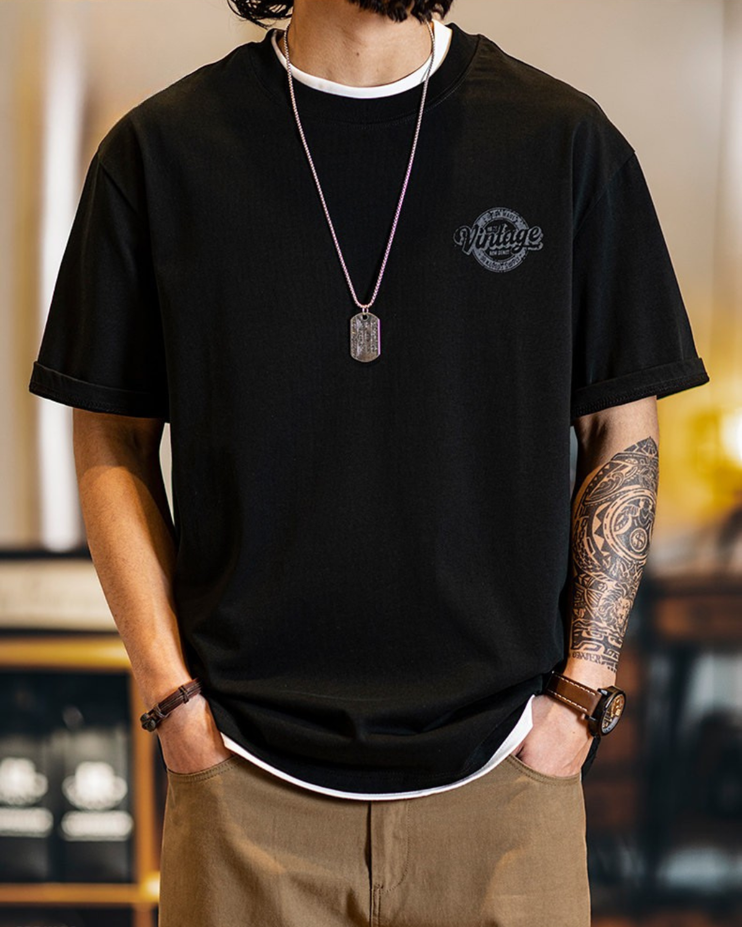Vintage style graphic printed cotton t-shirt 3color 【ACT0066】