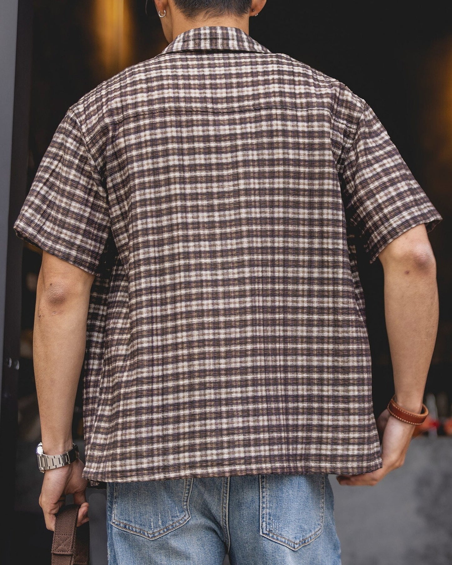 Classic-Check Pocket Loose Casual Short-Sleeve Shirt 【ACT0130】
