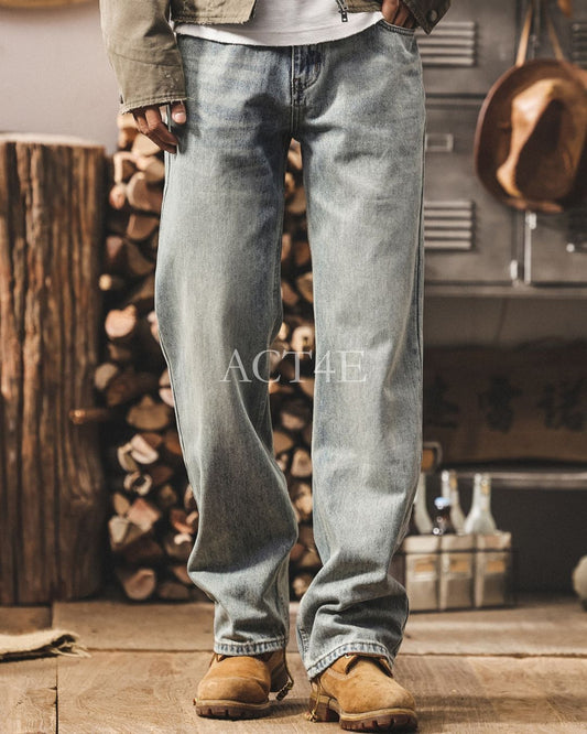 vintage wash straight denim pants 【ACT0193】