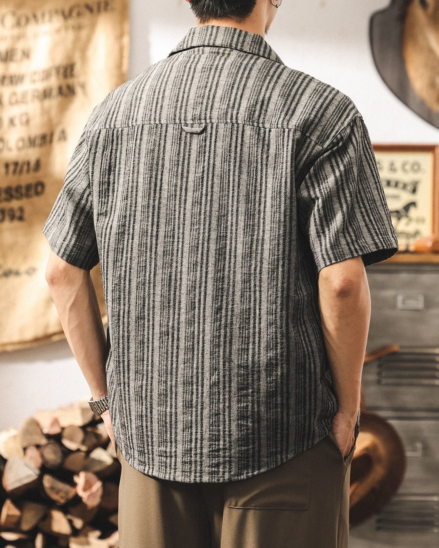 cuban collar linen loose short sleeve shirt 3color 【ACT0231】