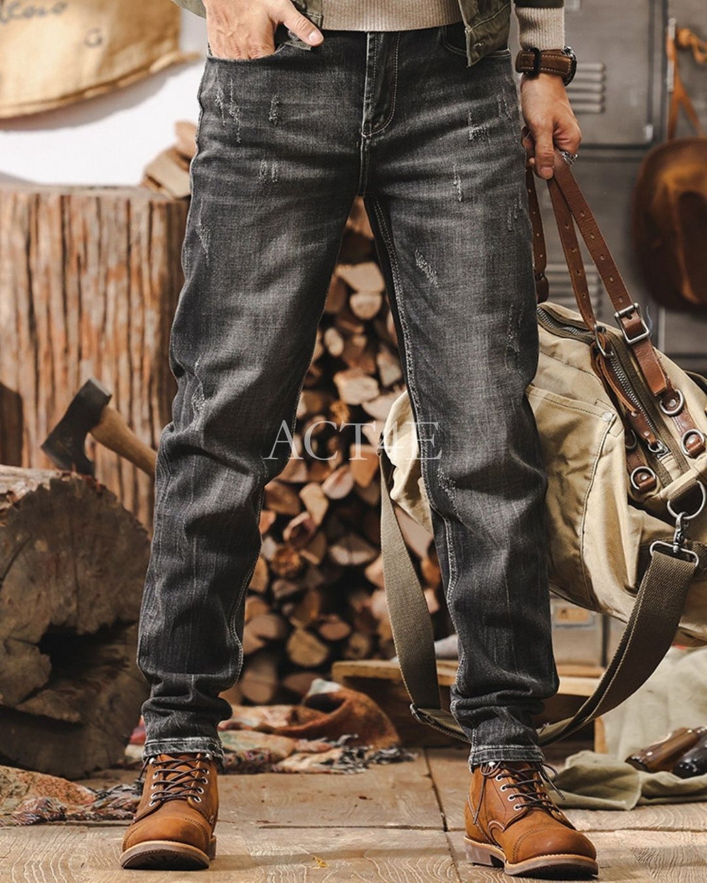 heavy weight classic retro straight denim pants 【ACT0195】