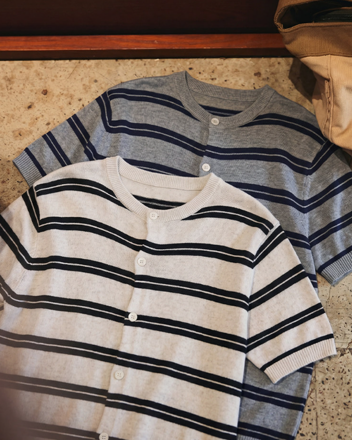 Striped Relaxed Fit Knit Short Sleeve Polo Shirt 2color 【ACT0117】