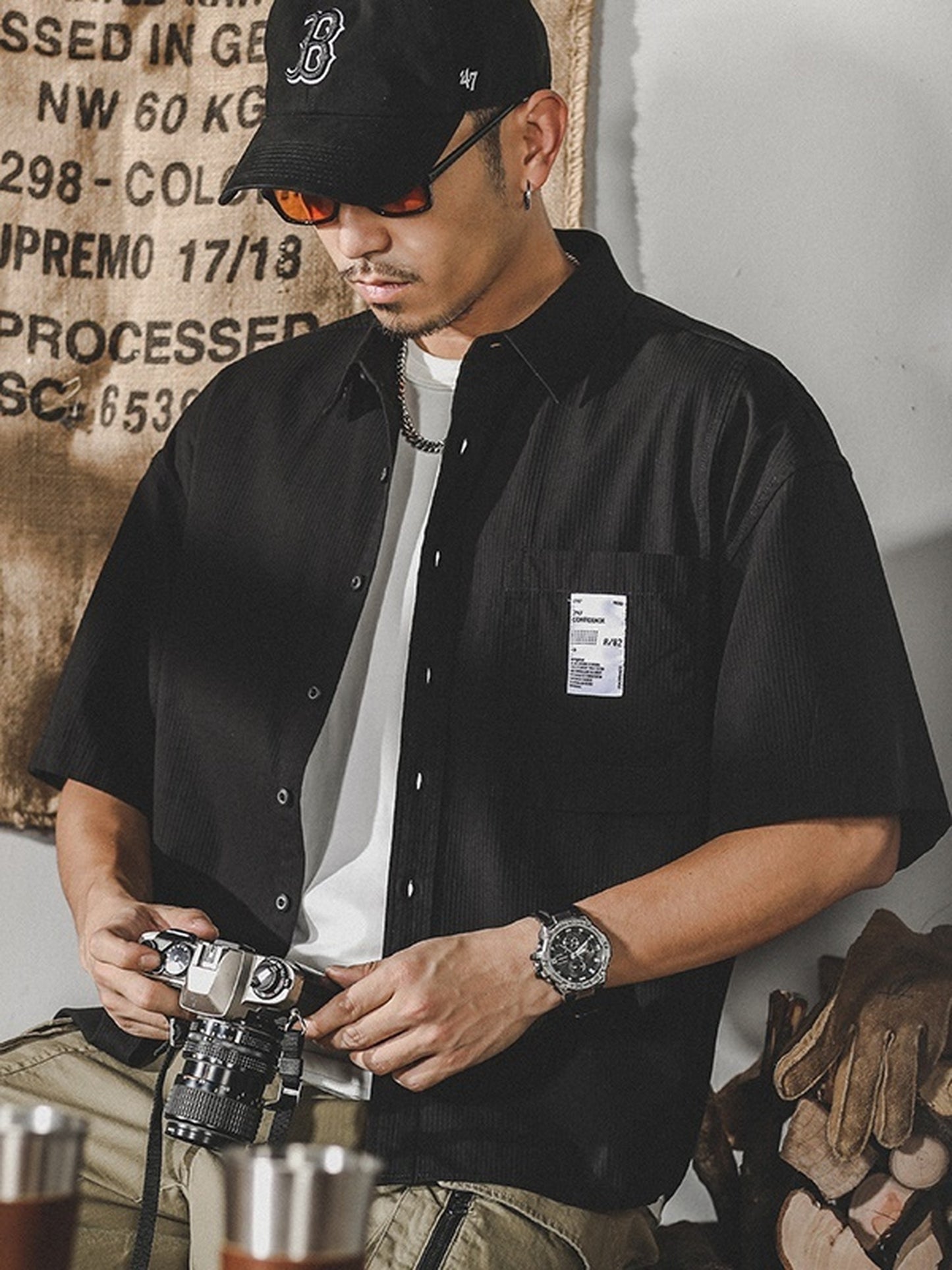 loose-fit classic lightweight short-sleeve cotton shirt 【ACT0251】