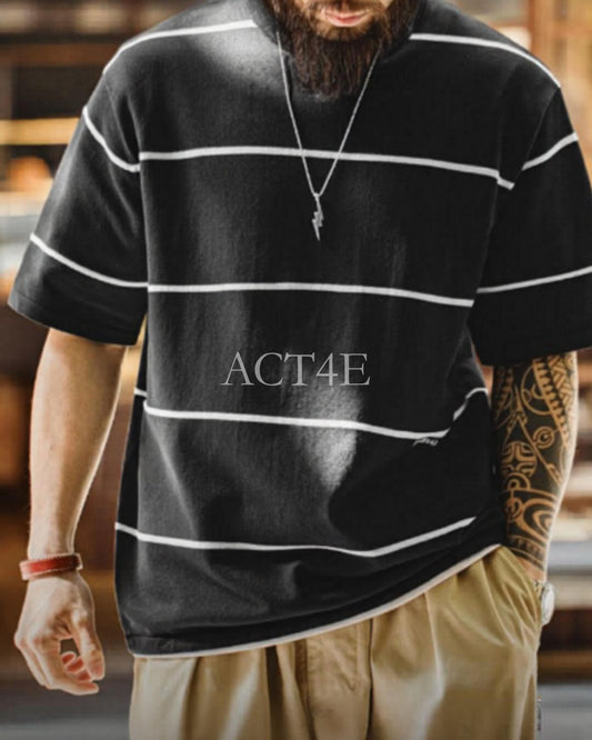 striped crew neck short sleeve t-shirt 【ACT0045】