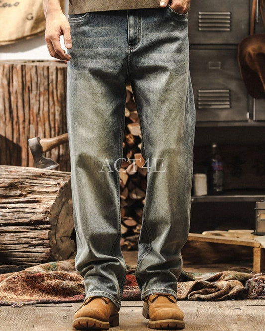 classic damage wash straight denim pants 3colors 【ACT0194】