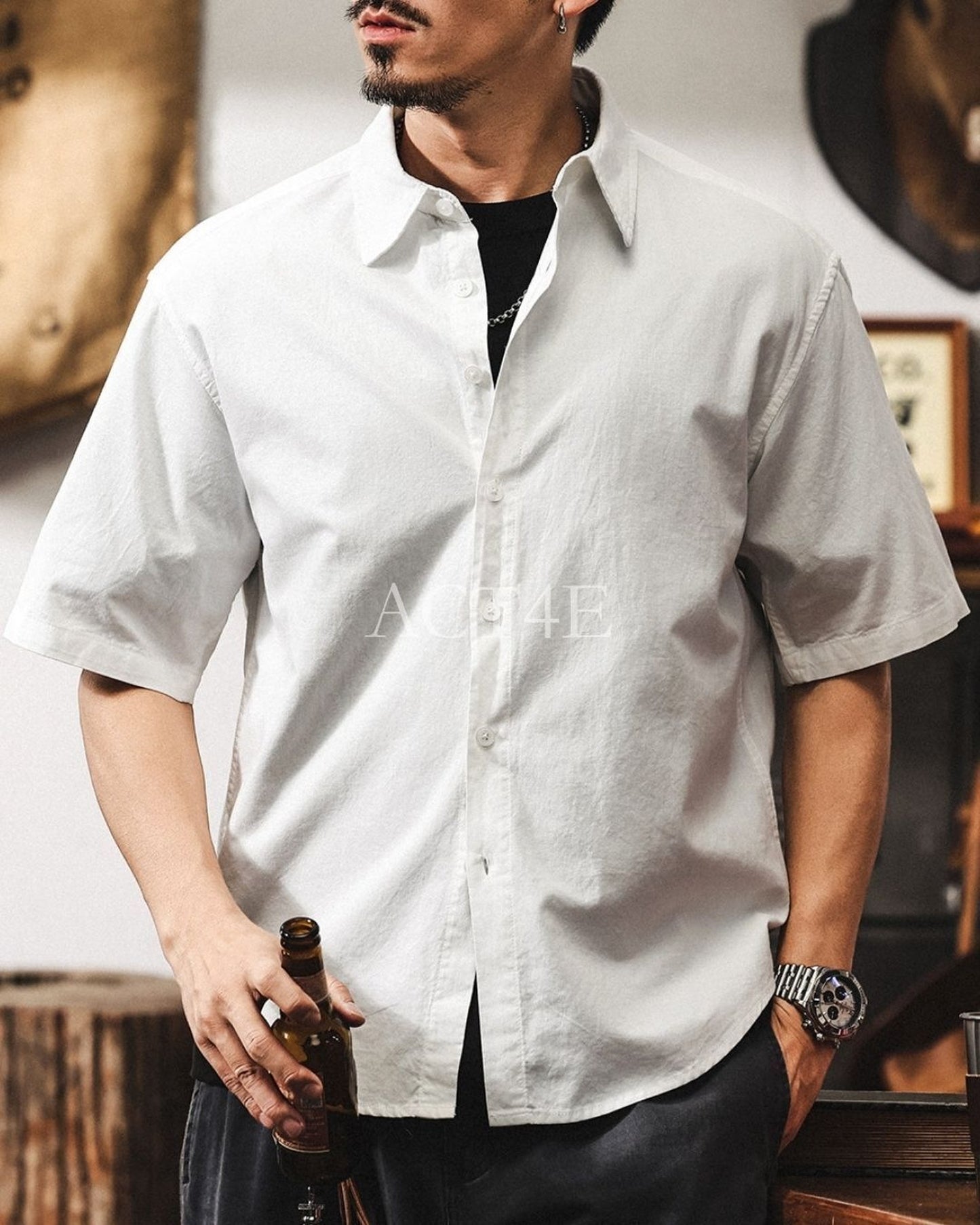 vintage casual short sleeve shirt 3color 【ACT0242】
