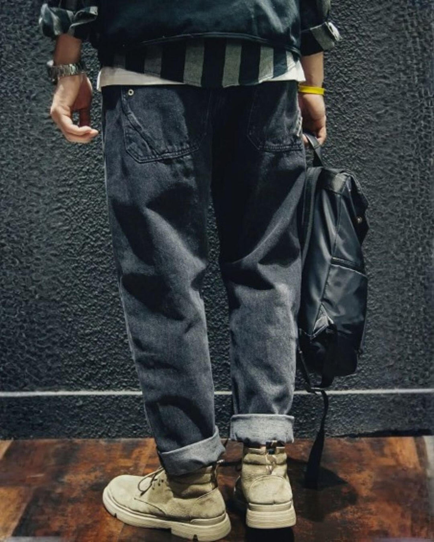 drawstring processed wide straight denim pants 【ACT0022】