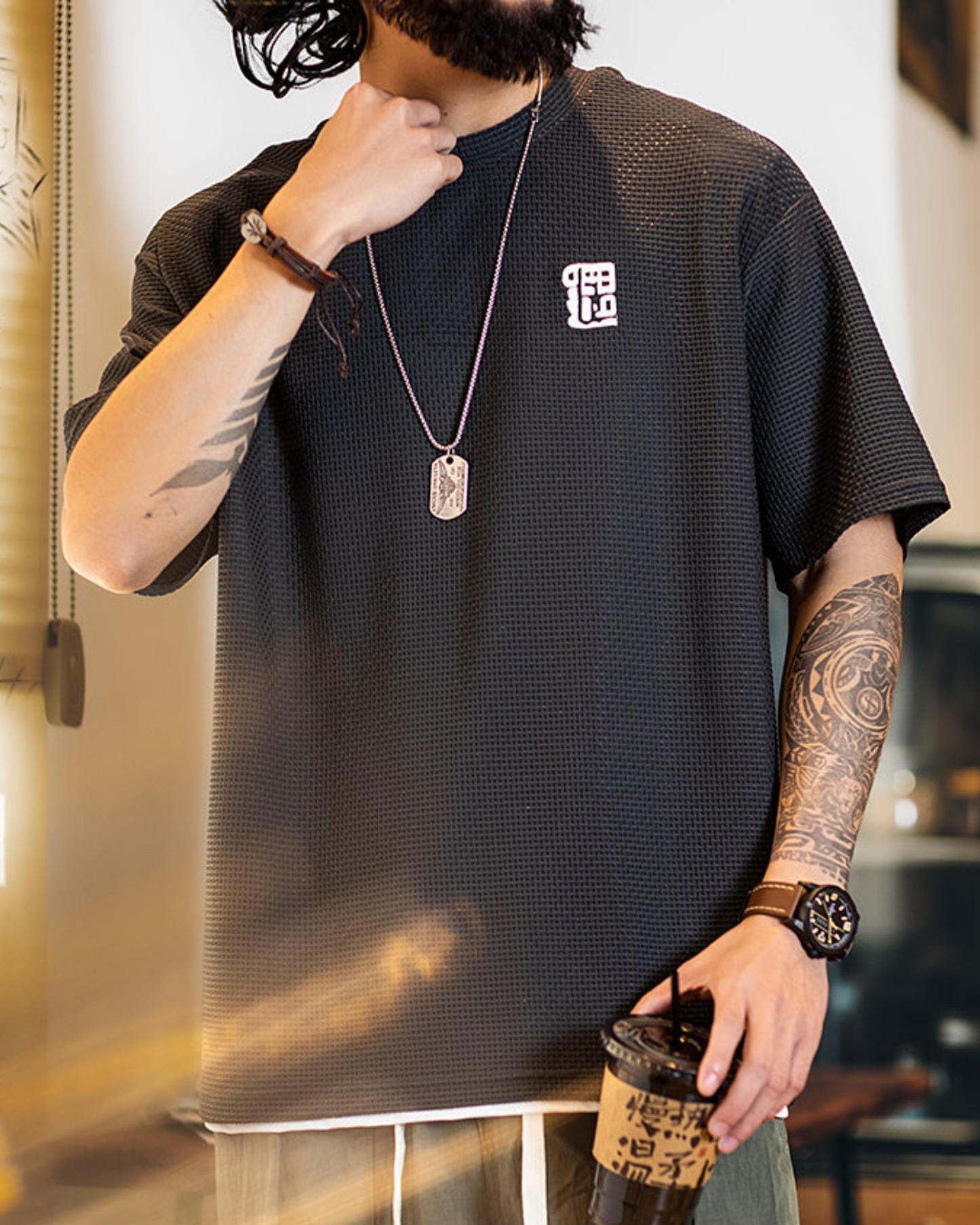 Waffle texture loose tee 3color 【ACT0058】