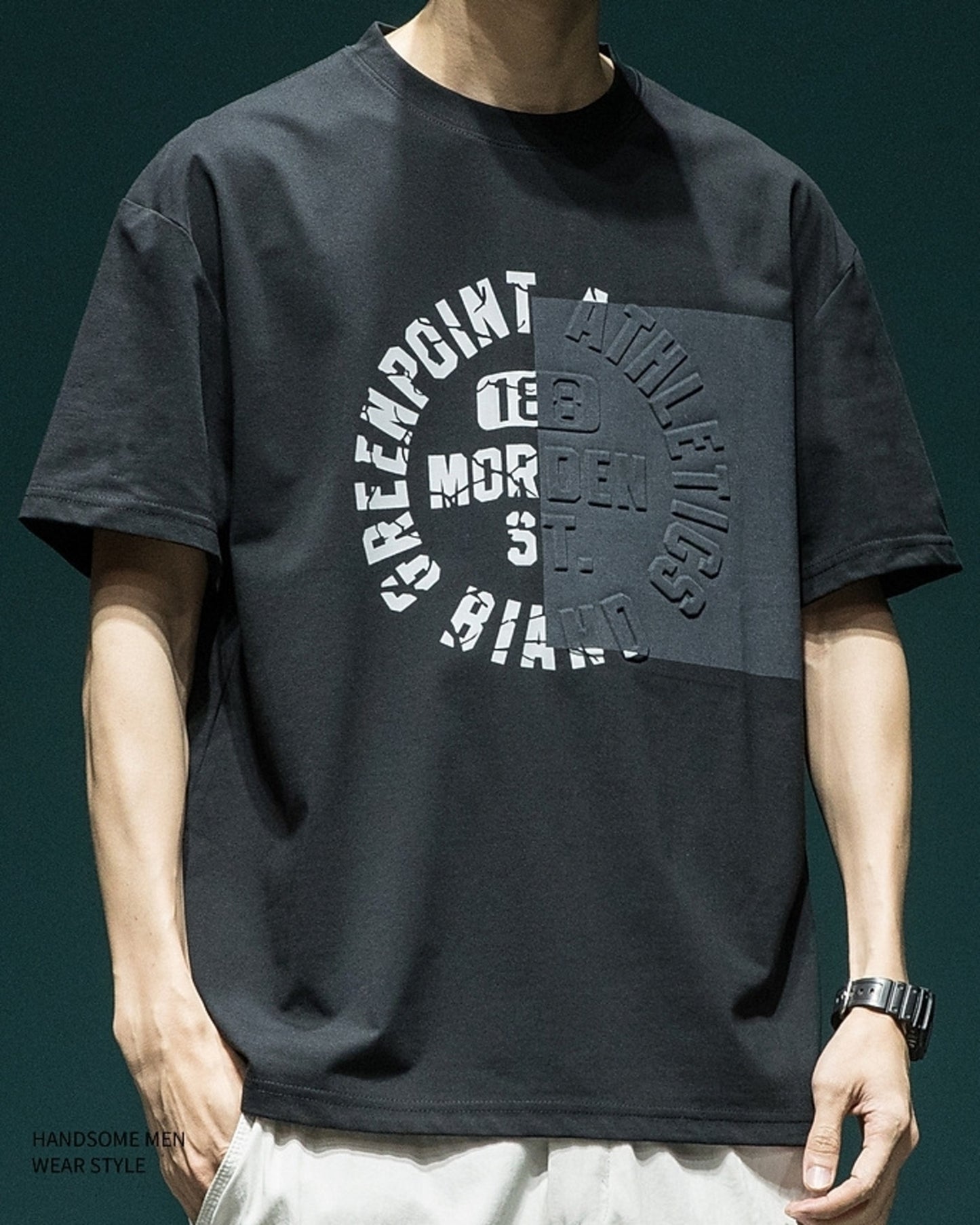 letter embossed short sleeve t-shirt 3color 【ACT0170】