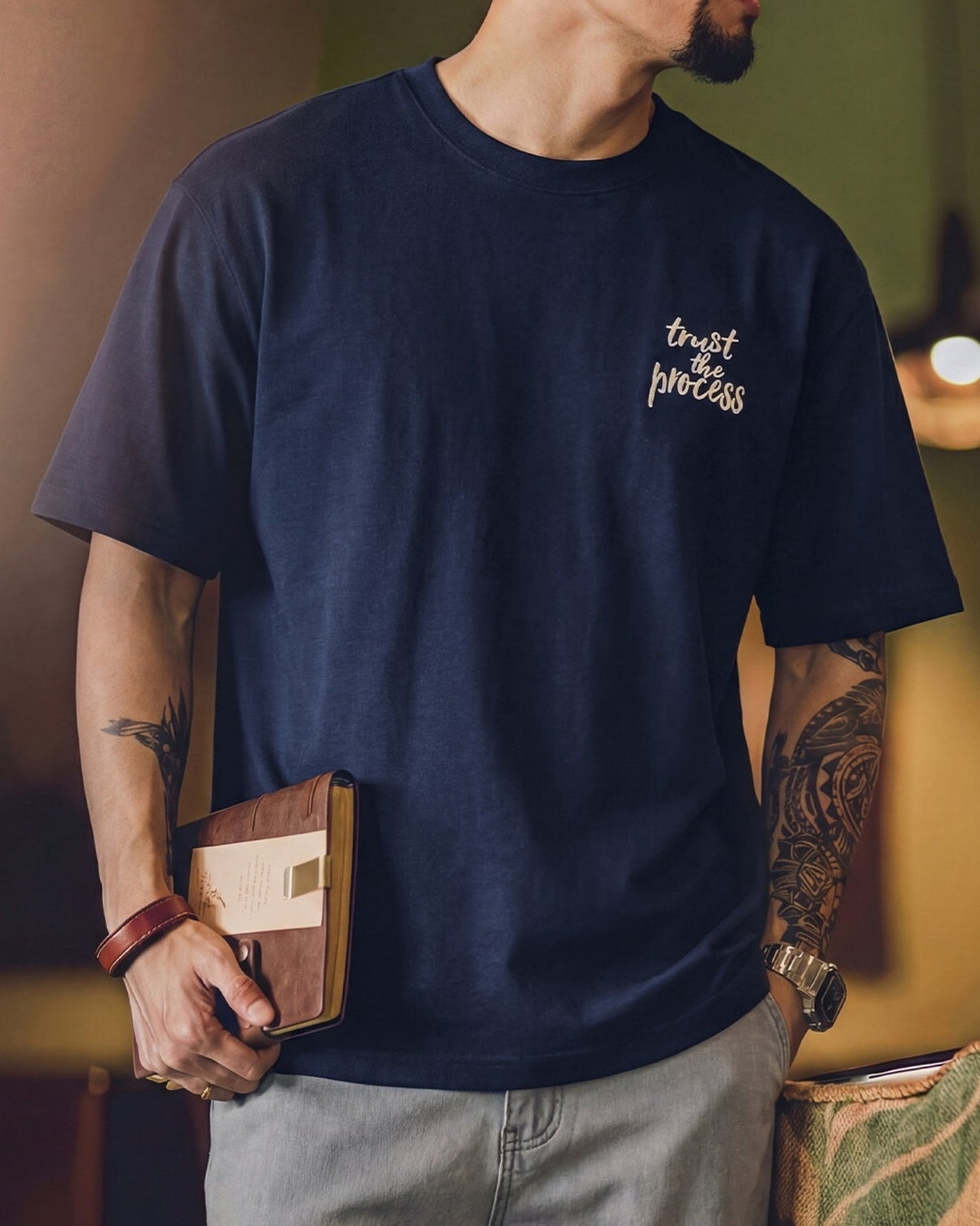Casual Script Graphic Printed Relaxed T-Shirt 2color 【ACT0118】
