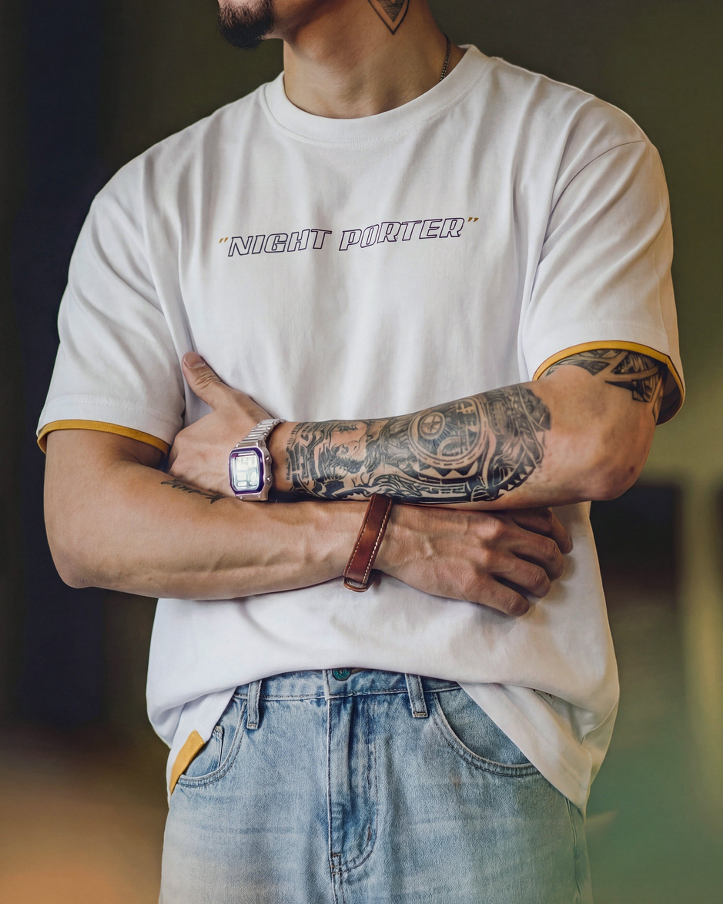 Fake-layered lettered print crew-neck t-shirt 3color 【ACT0053】