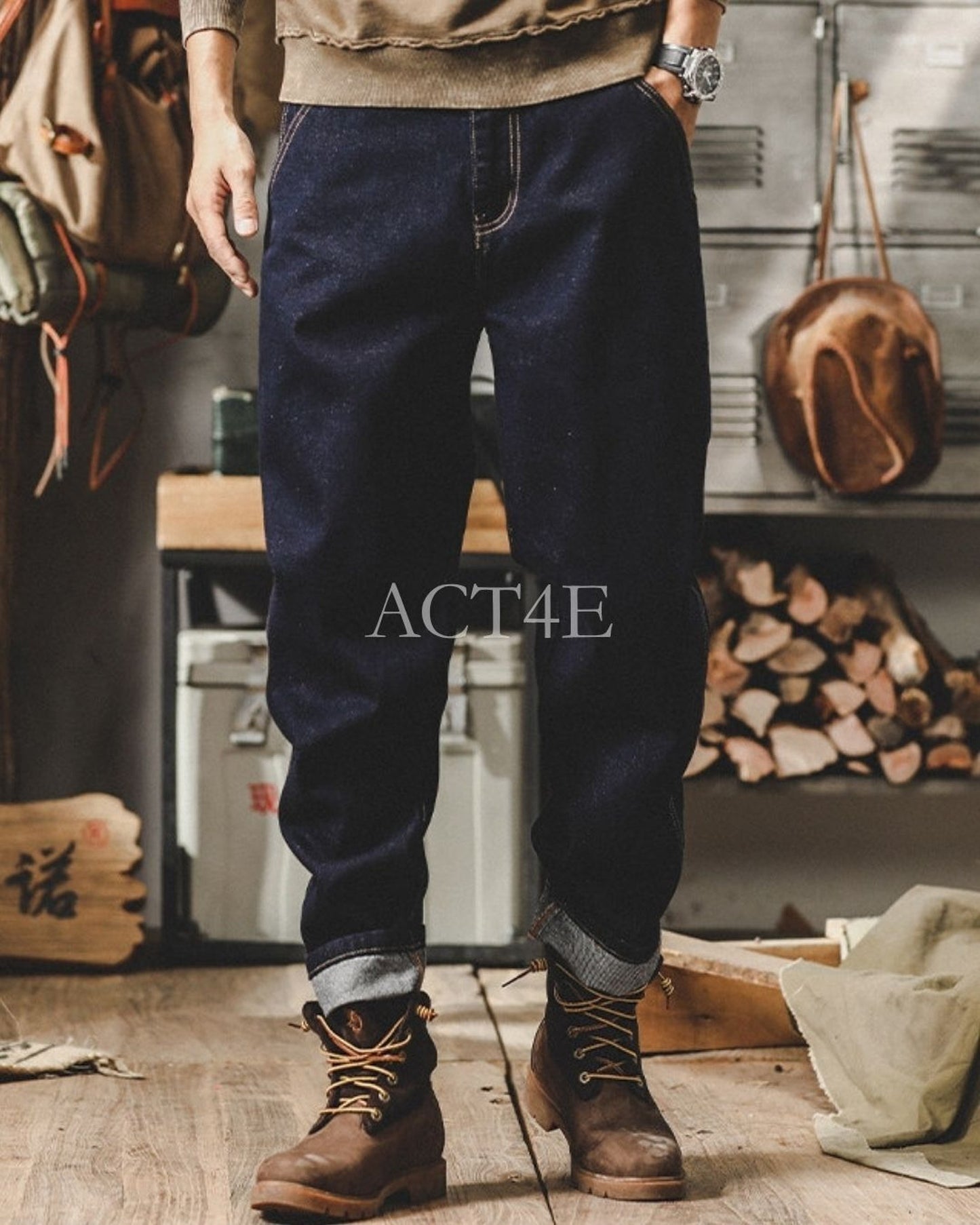 vintage wash loose wide denim pants 2colors 【ACT0219】