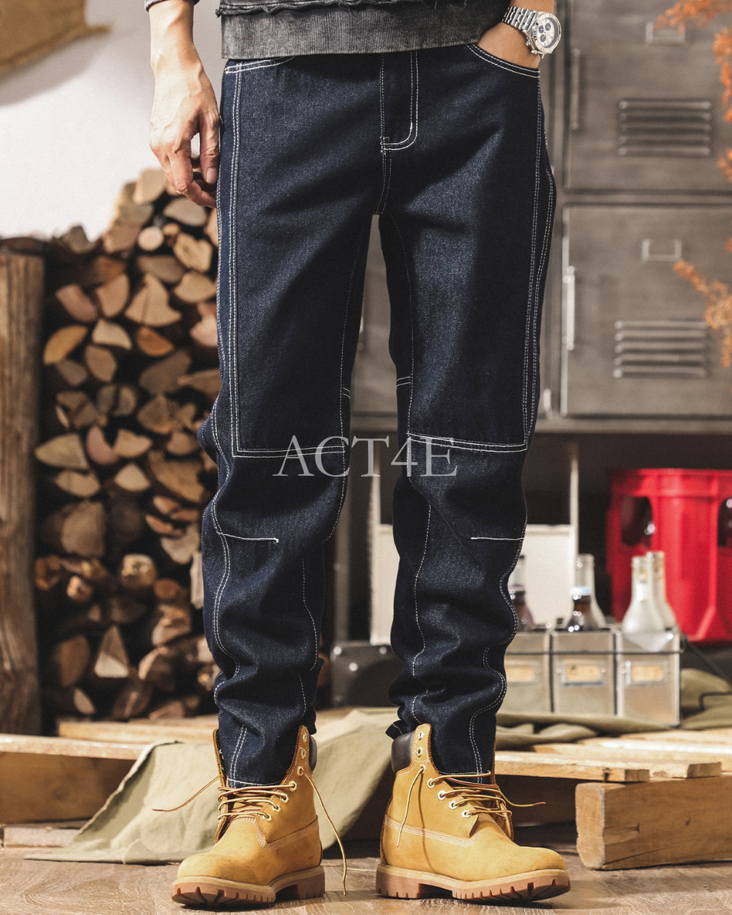 contrast stitch straight denim pants 【ACT0172】
