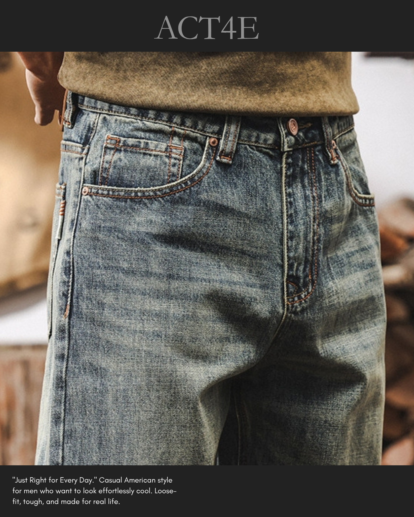 washed loose tapered denim pants 【ACT0175】
