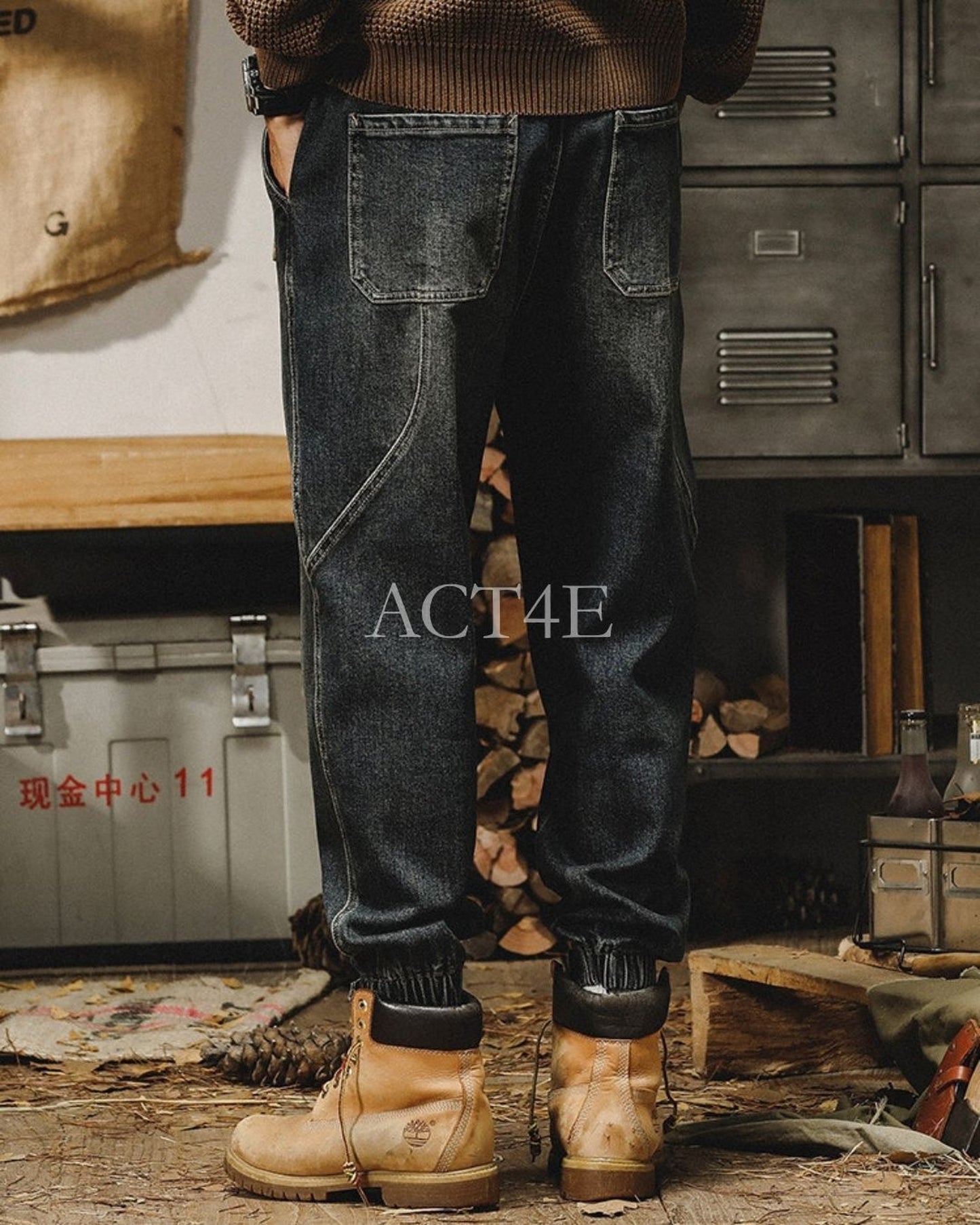 vintage heavy weight relaxed jogger denim pants 【ACT0201】