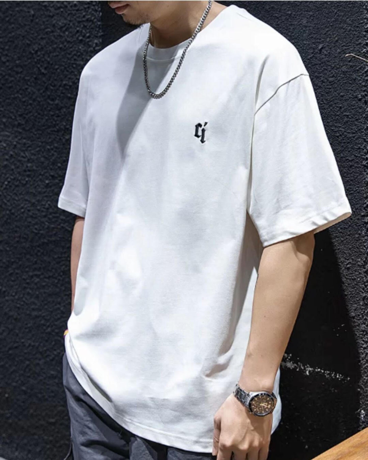 embroidered logo oversized t-shirt 4color 【ACT0028】