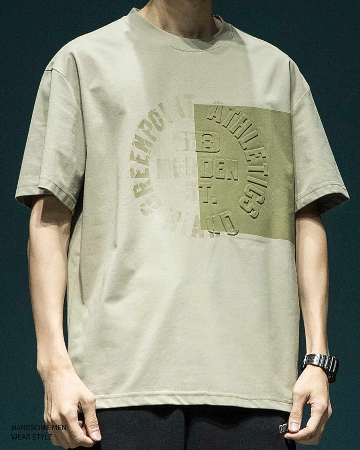 letter embossed short sleeve t-shirt 3color 【ACT0170】