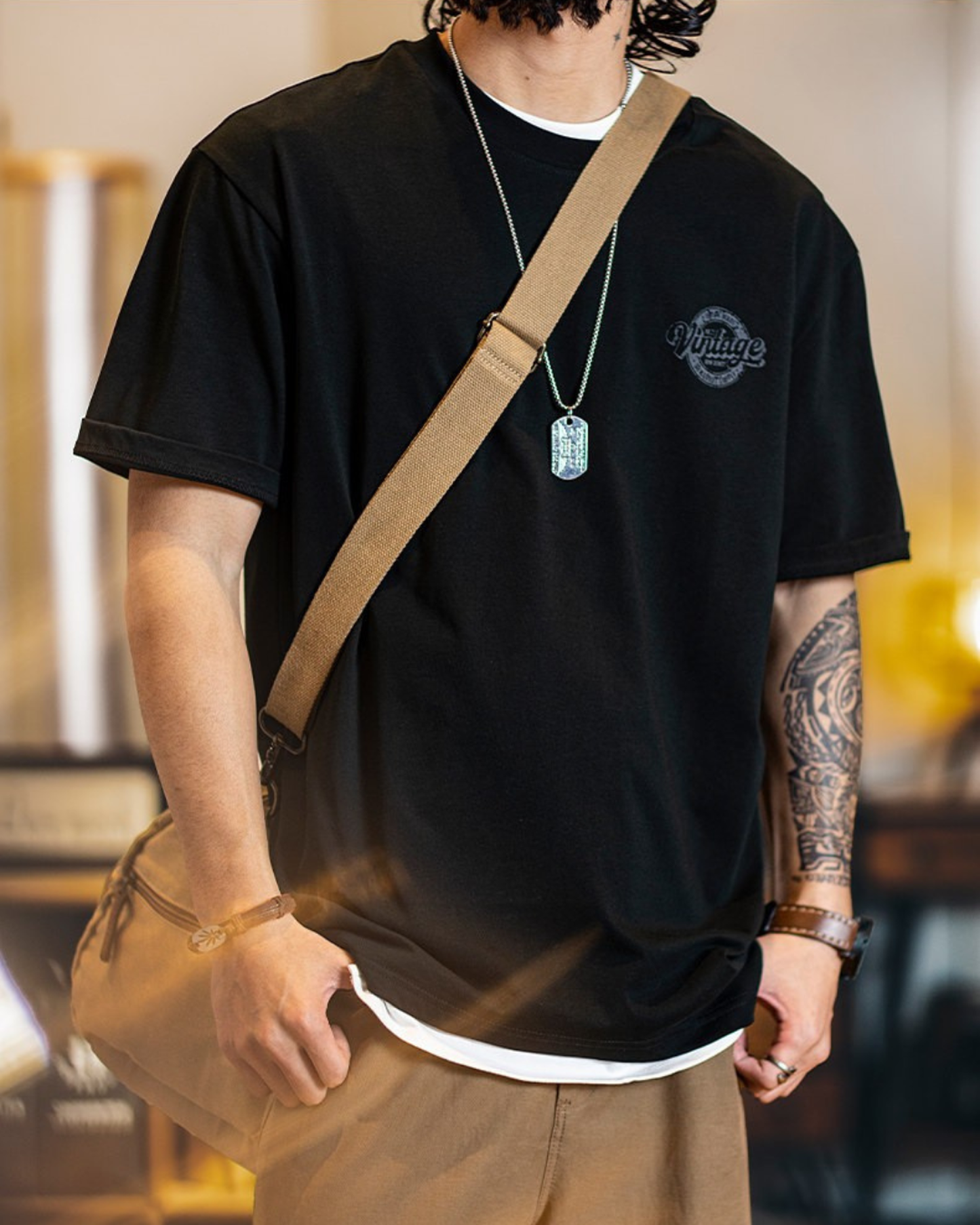 Vintage style graphic printed cotton t-shirt 3color 【ACT0066】