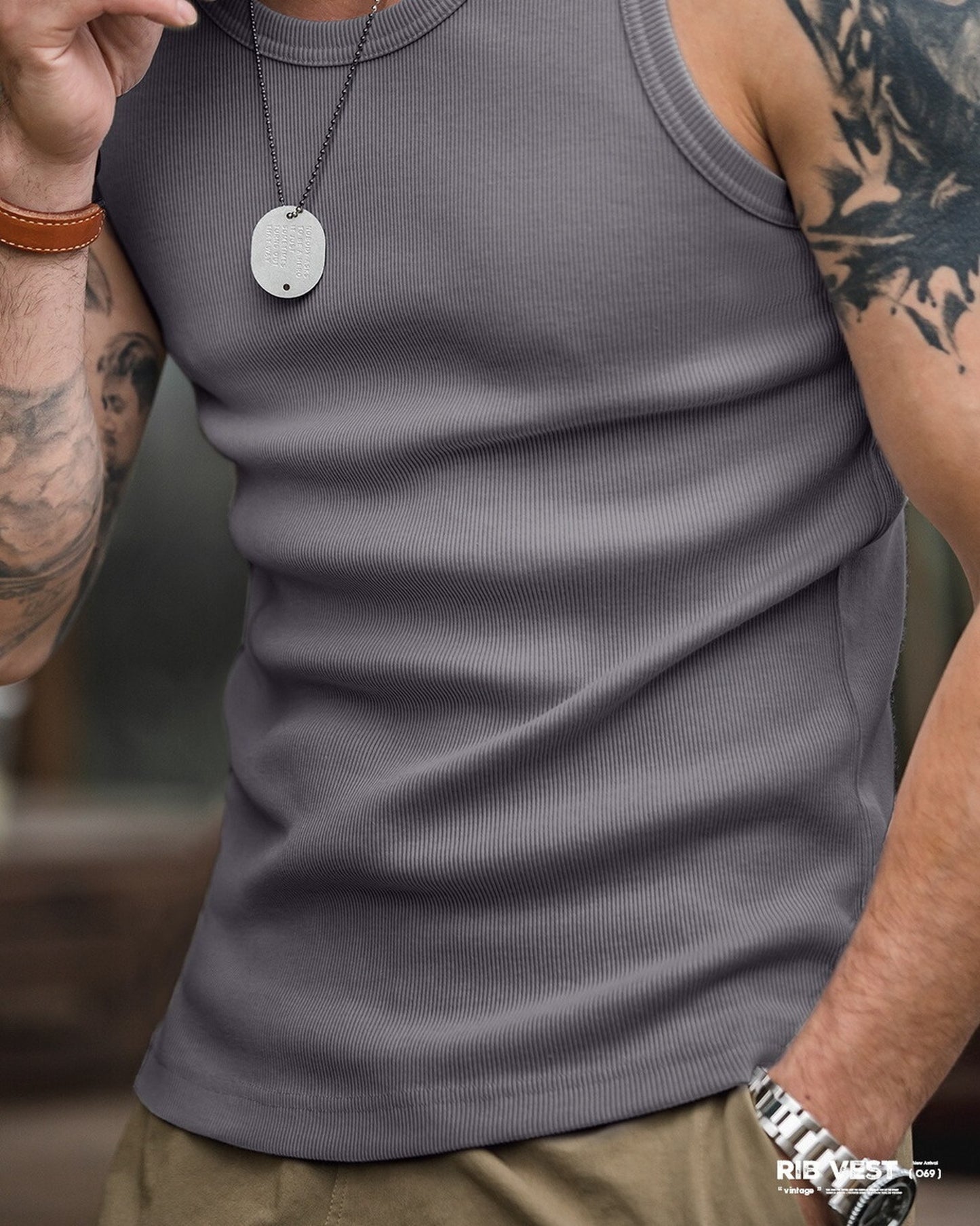 Ribbed-Weave Slim-Fit Round-Neck Casual Tank-Top 5color 【ACT0134】