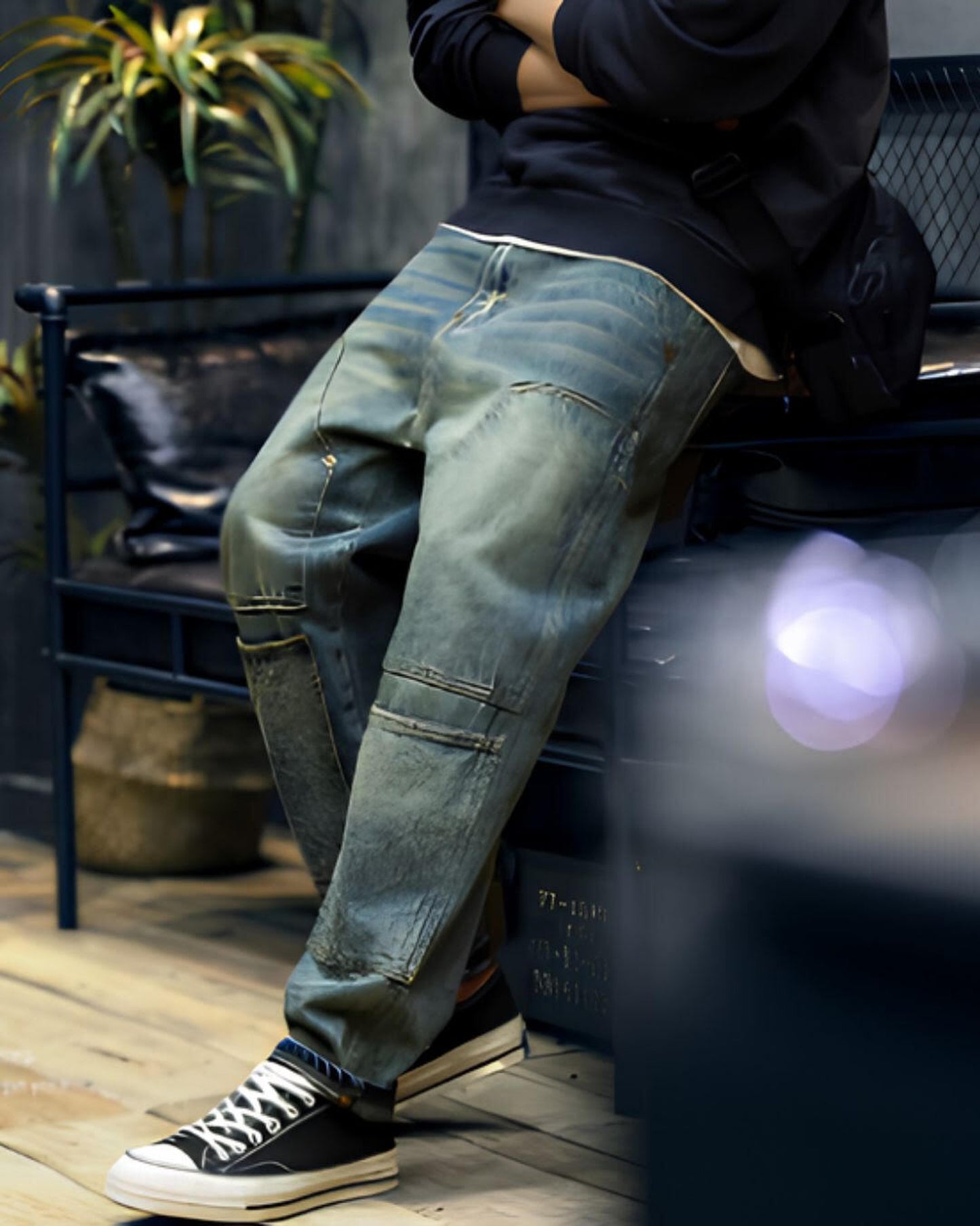 patchwork tapered denim pants 【ACT0003】
