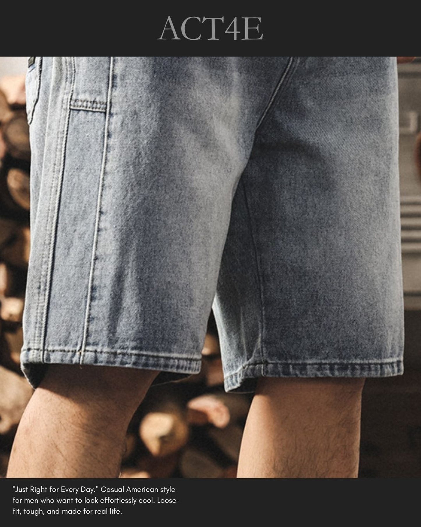 vintage washed loose straight denim shorts 【ACT0206】