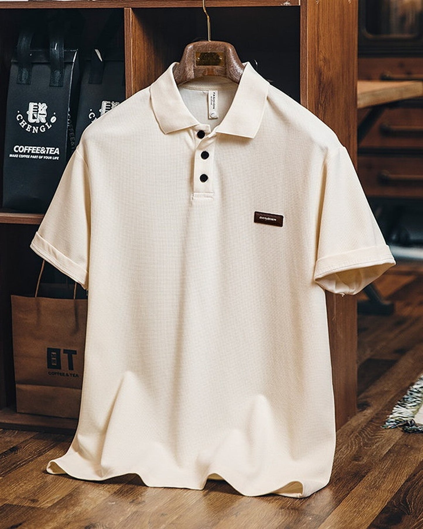 Patch Polo Loose Short -Sleeve Casual T-Shirt 2color 【ACT0075】